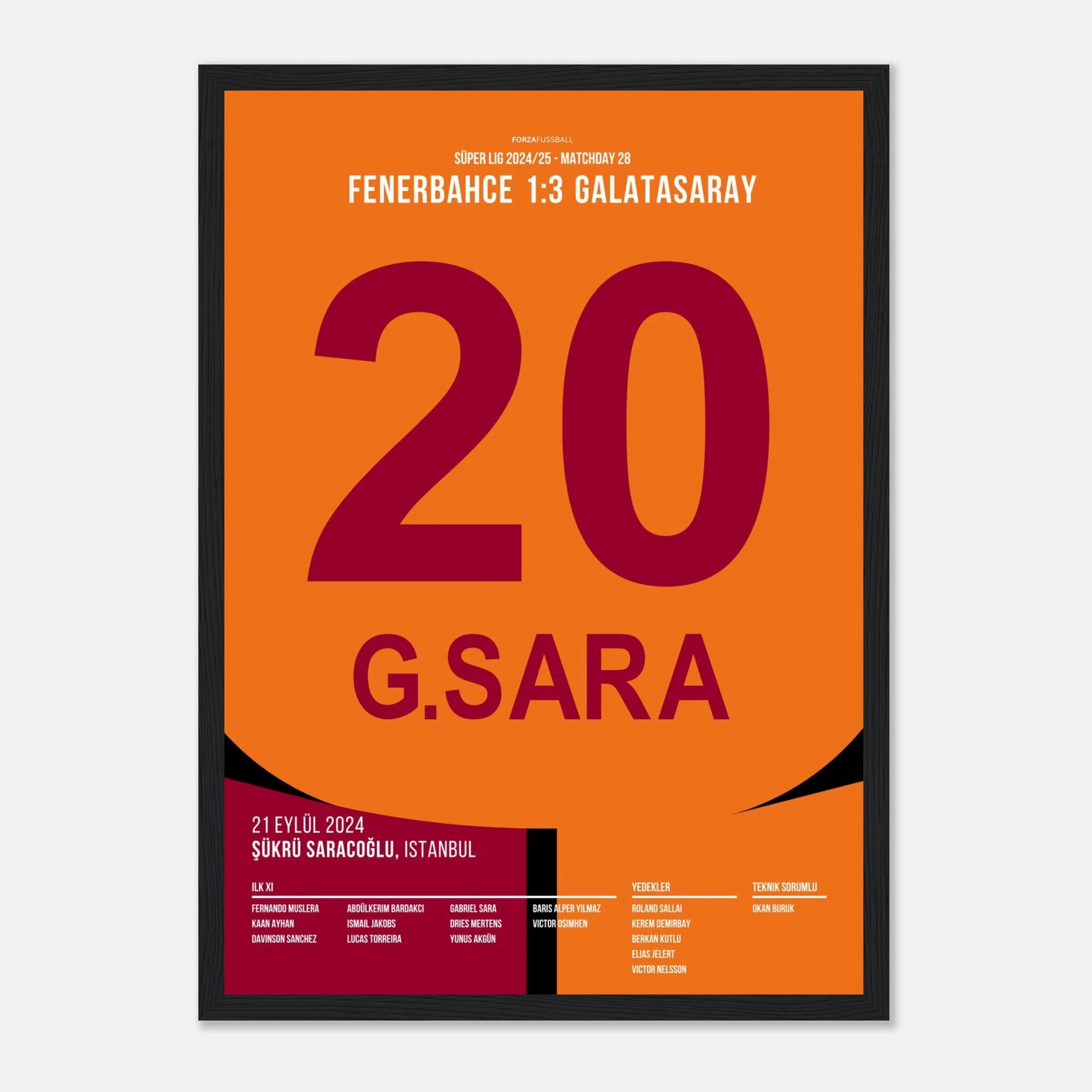 Gabriel Sara trifft zum Derbysieg für Galatasaray Fußball Poster mit Rahmen