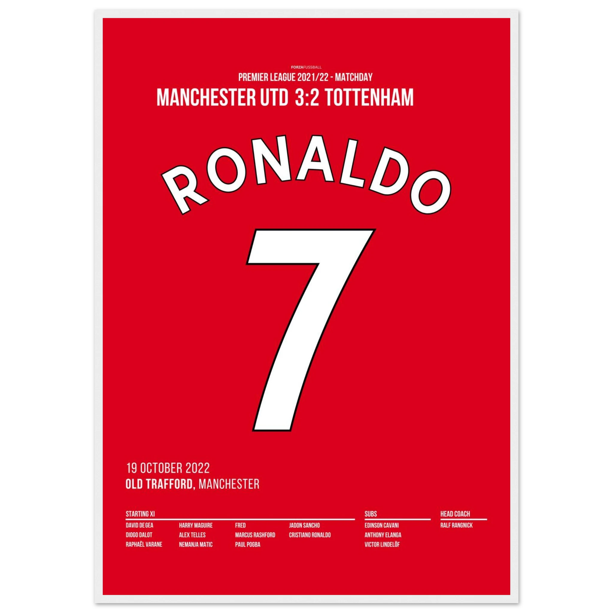 Ronaldo rettet ManU per Hattrick gegen Tottenham Fußball Poster mit Rahmen