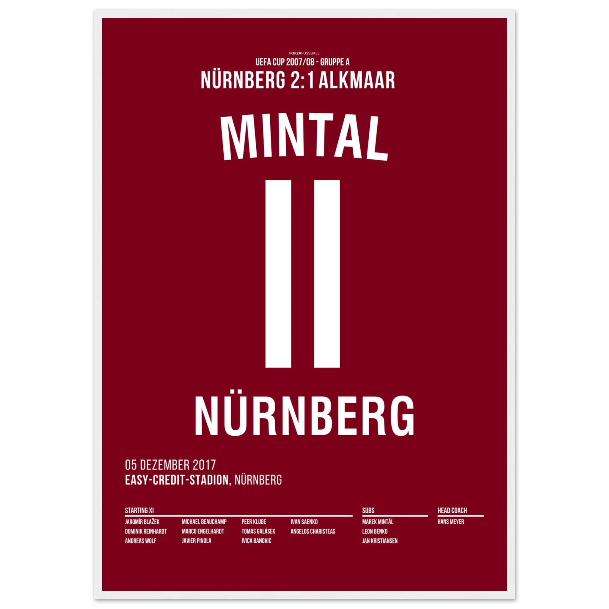 Marek Mintal dreht das UEFA Cup Spiel gegen Alkmaar 2007 Fußball Poster mit Rahmen