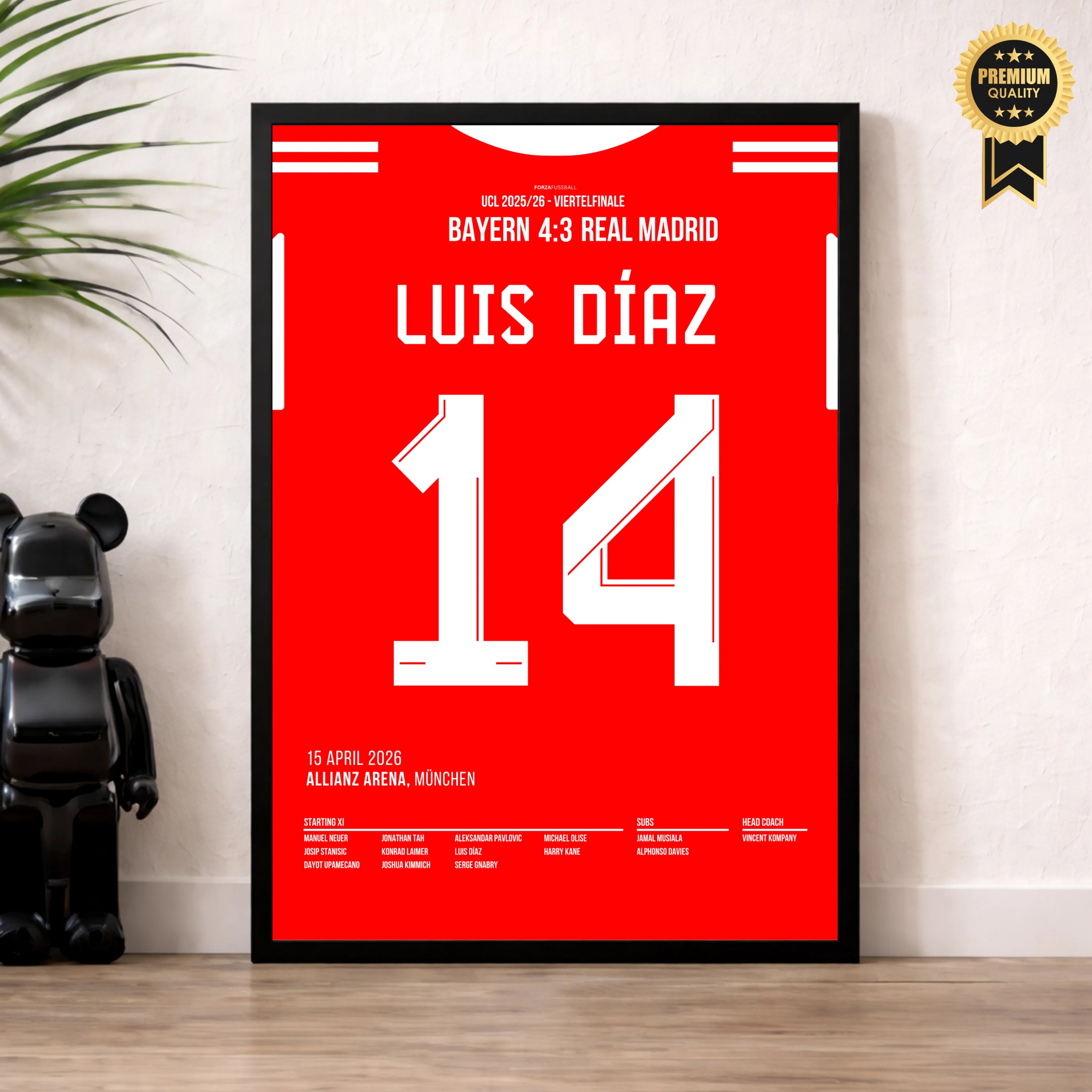 Luis Diaz wirft die Königlichen aus der UCL 25/26 Fußball Poster mit Rahmen