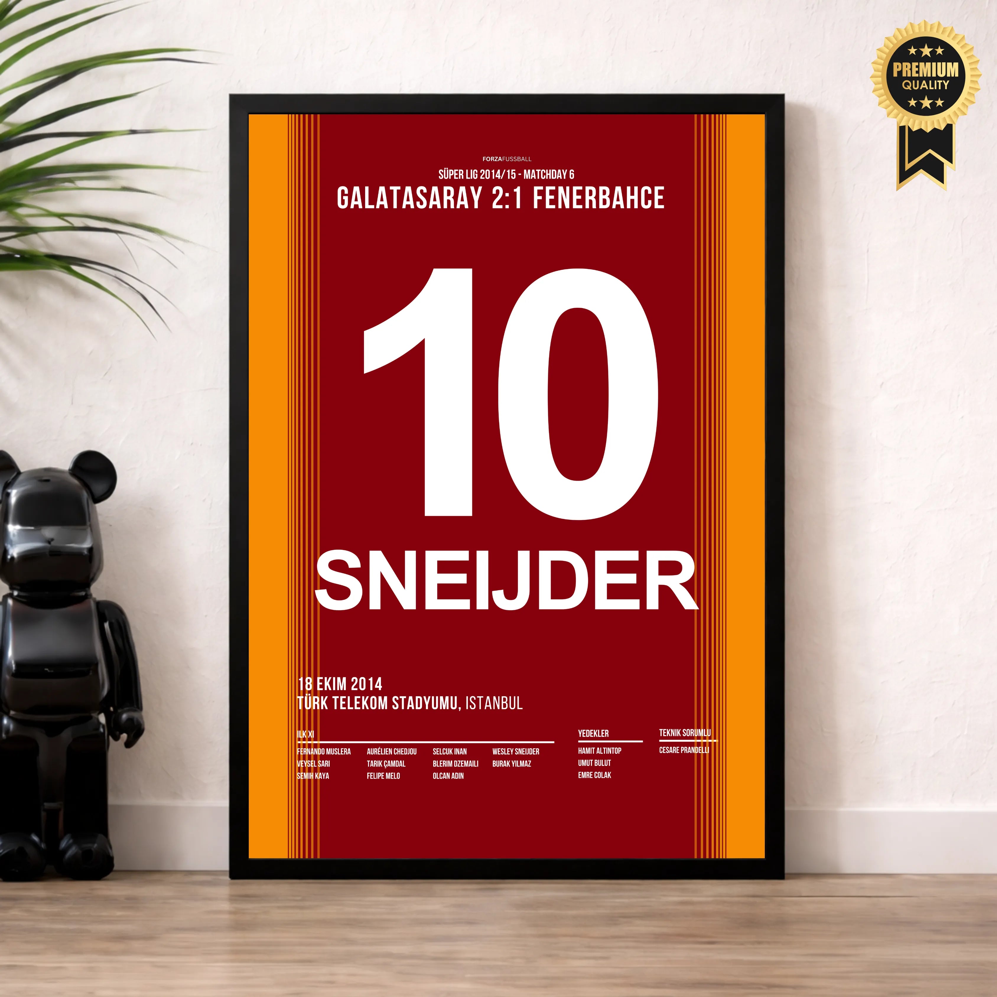 Sneijder schickt Volkan nach rechts und nach links Fußball Poster mit Rahmen