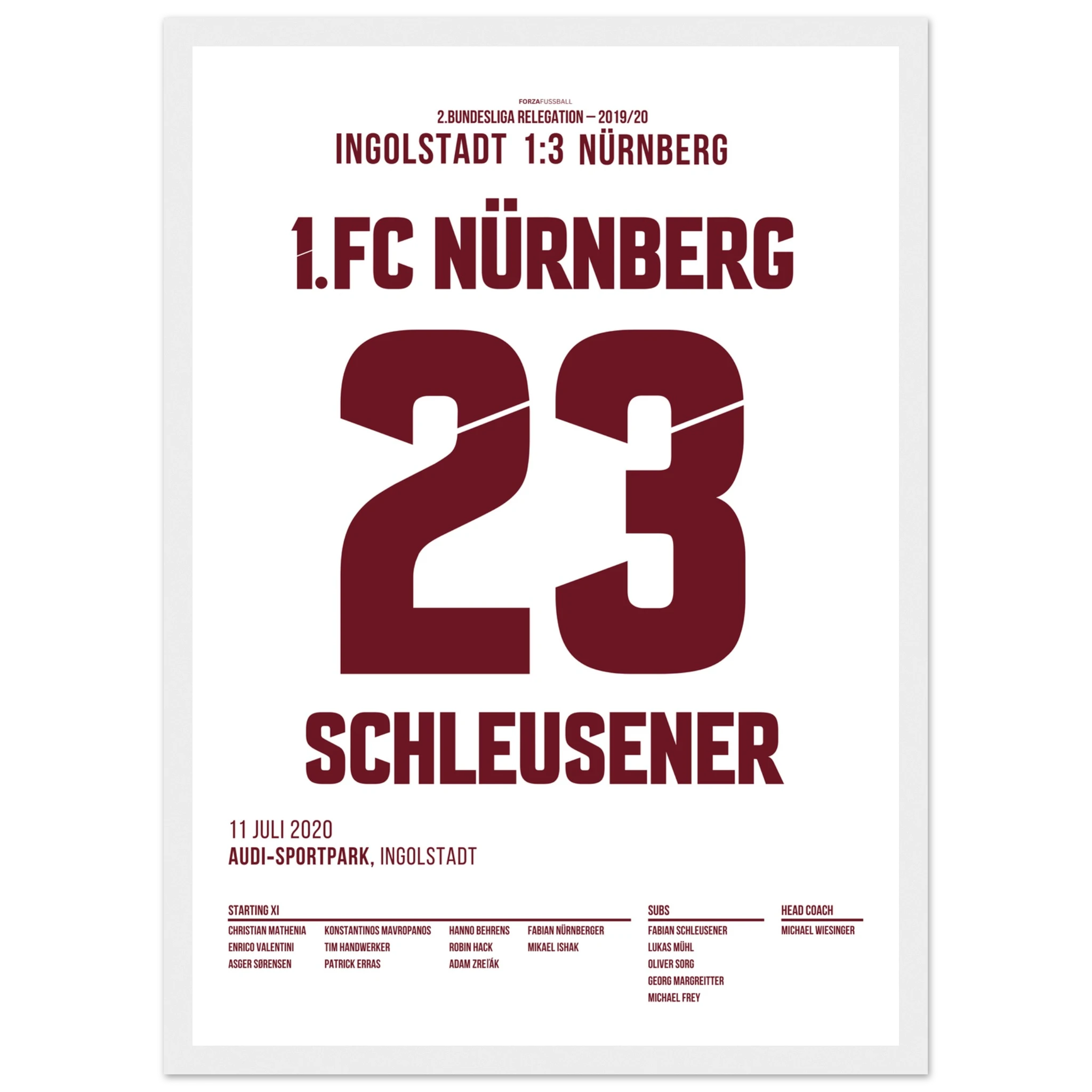Schleusner 90+6 - rettet den Club in der Relegation Fußball Poster mit Rahmen