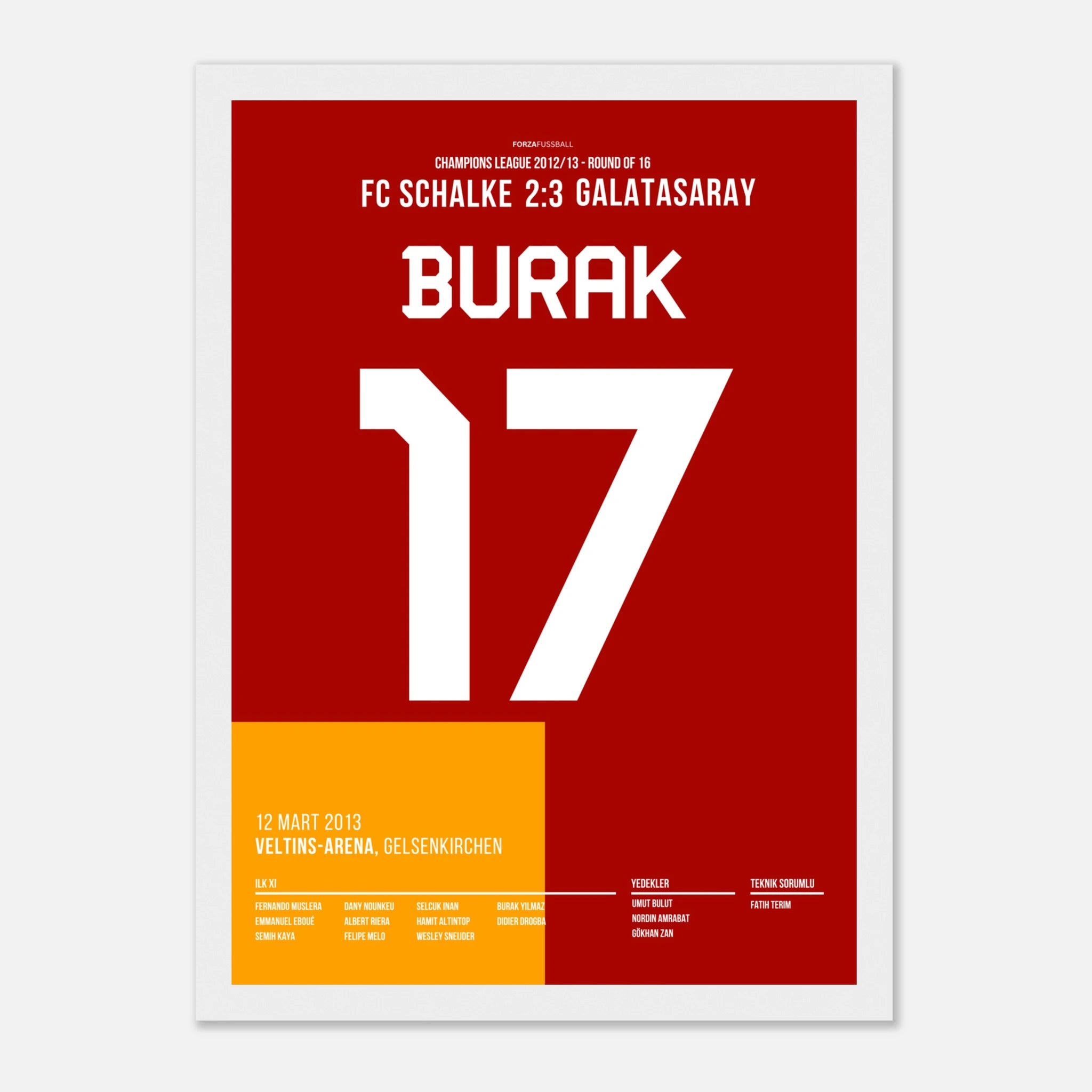Burak Yilmaz Show auf Schalke Fußball Poster mit Rahmen