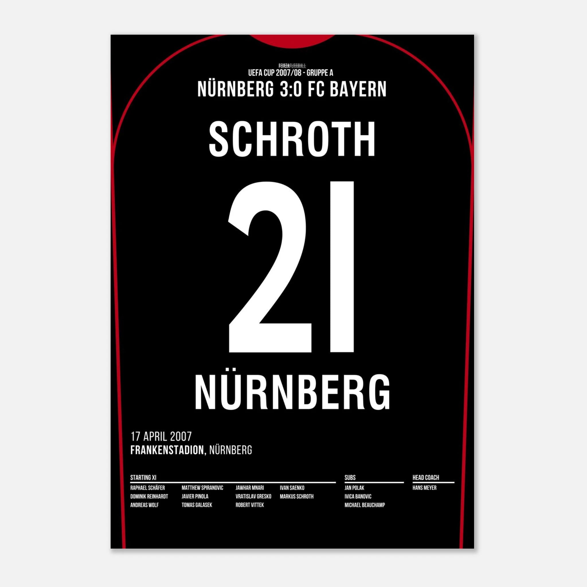 Markus Schroth war dabei! FCN 3 - Bayern 0 Fußball Poster mit Rahmen