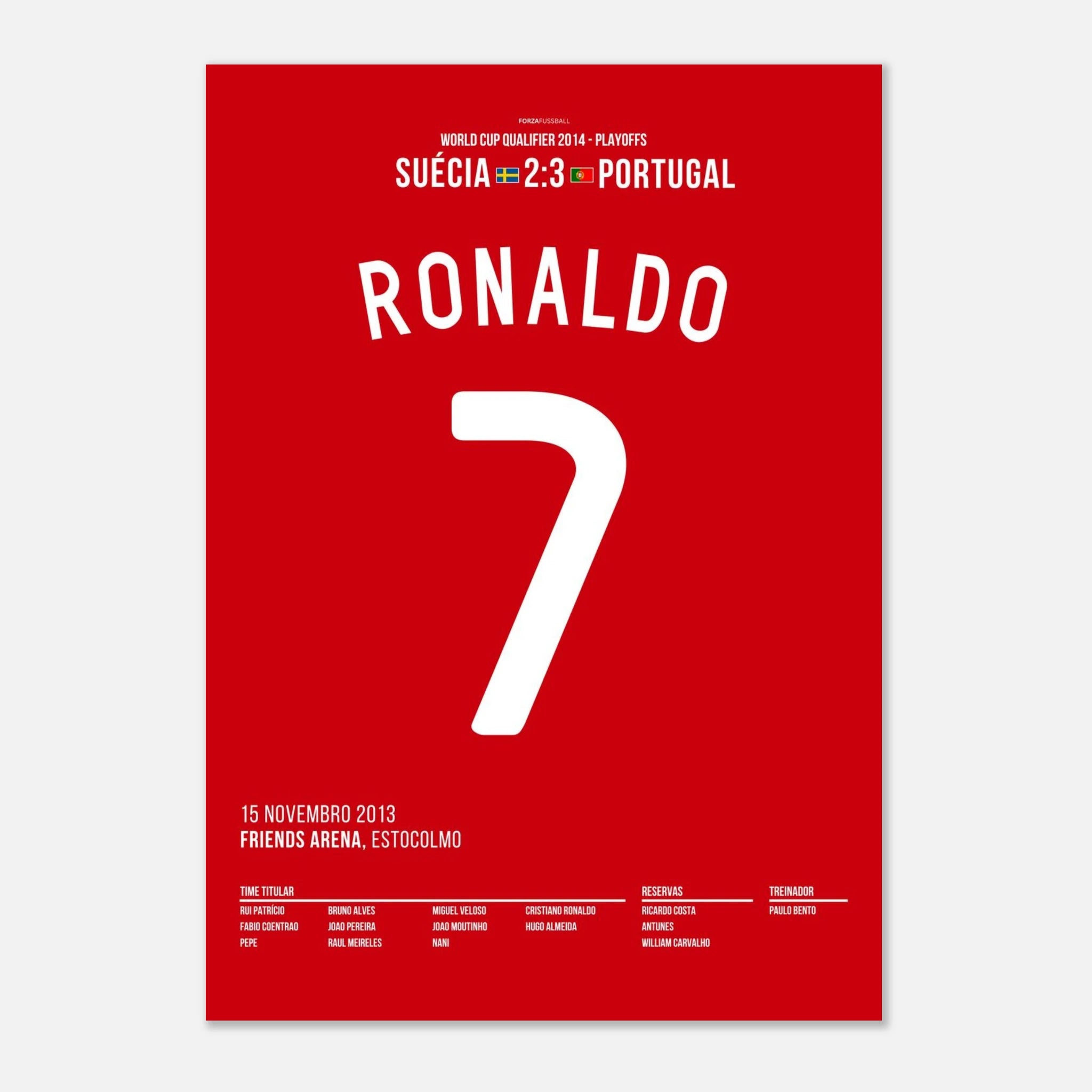 CR7 trifft dreifach gegen Ibra und fährt zur WM 2014 Fußball Poster mit Rahmen