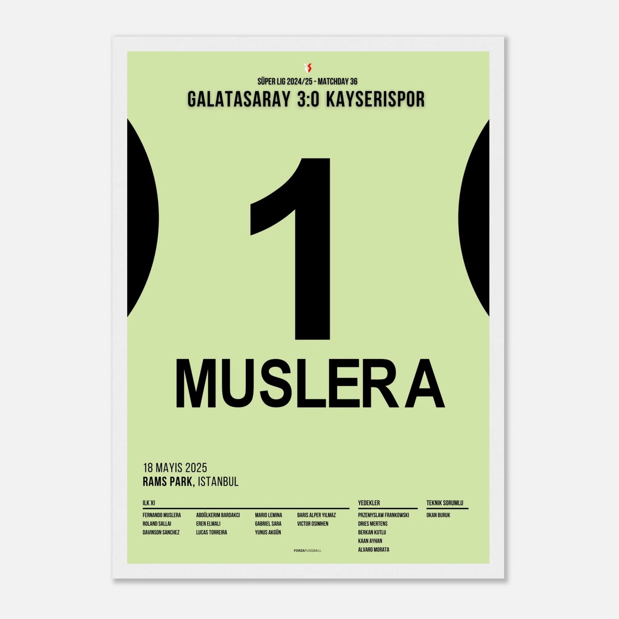 Muslera trifft und geht als Legende Fußball Poster mit Rahmen