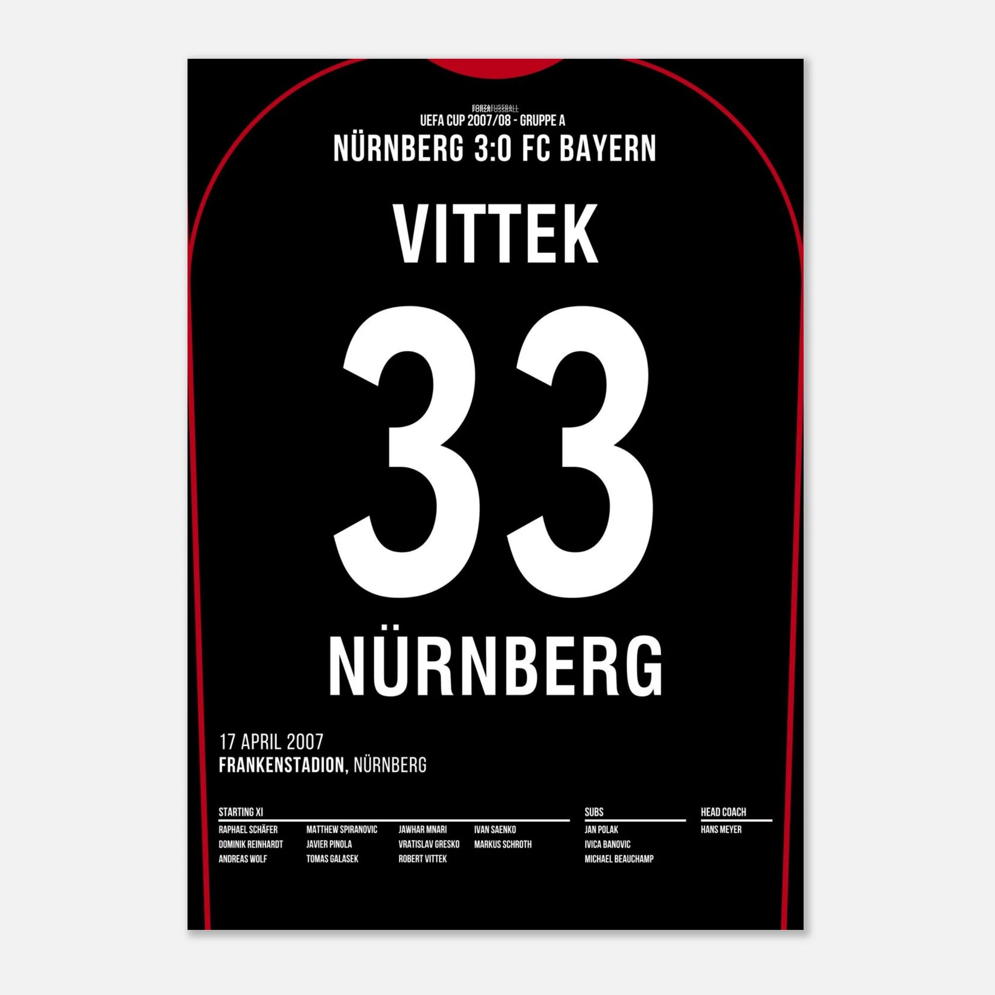 Robert Vittek war dabei! FCN 3 - Bayern 0 Fußball Poster mit Rahmen