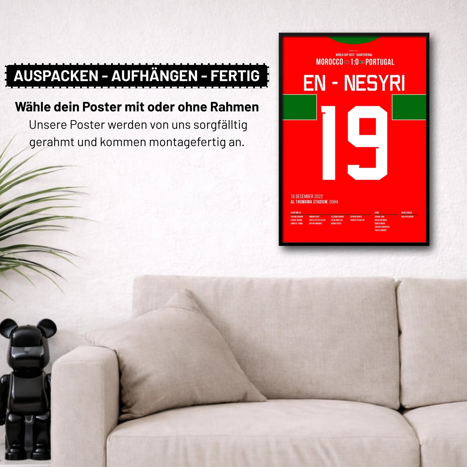 En-Nesyri führt Marokko als erstes afrikanisches Land in ein WM-Halbfinale Fußball Poster mit Rahmen