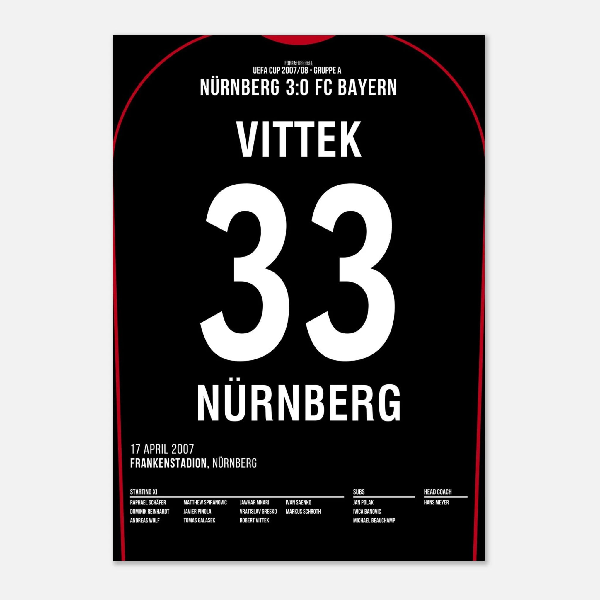 Robert Vittek war dabei! FCN 3 - Bayern 0 Fußball Poster mit Rahmen