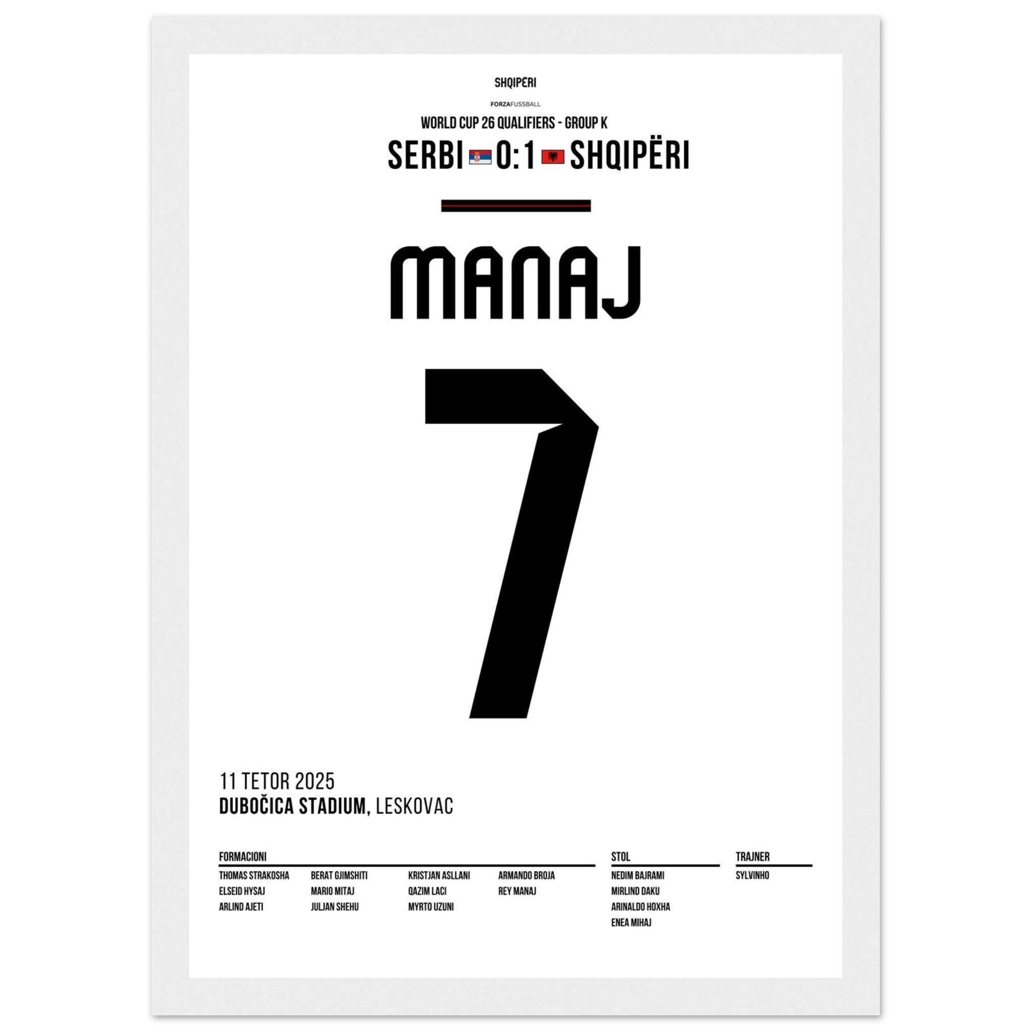 Rey Manaj schießt Albanien zum historischen Sieg gegen Serbien Fußball Poster mit Rahmen