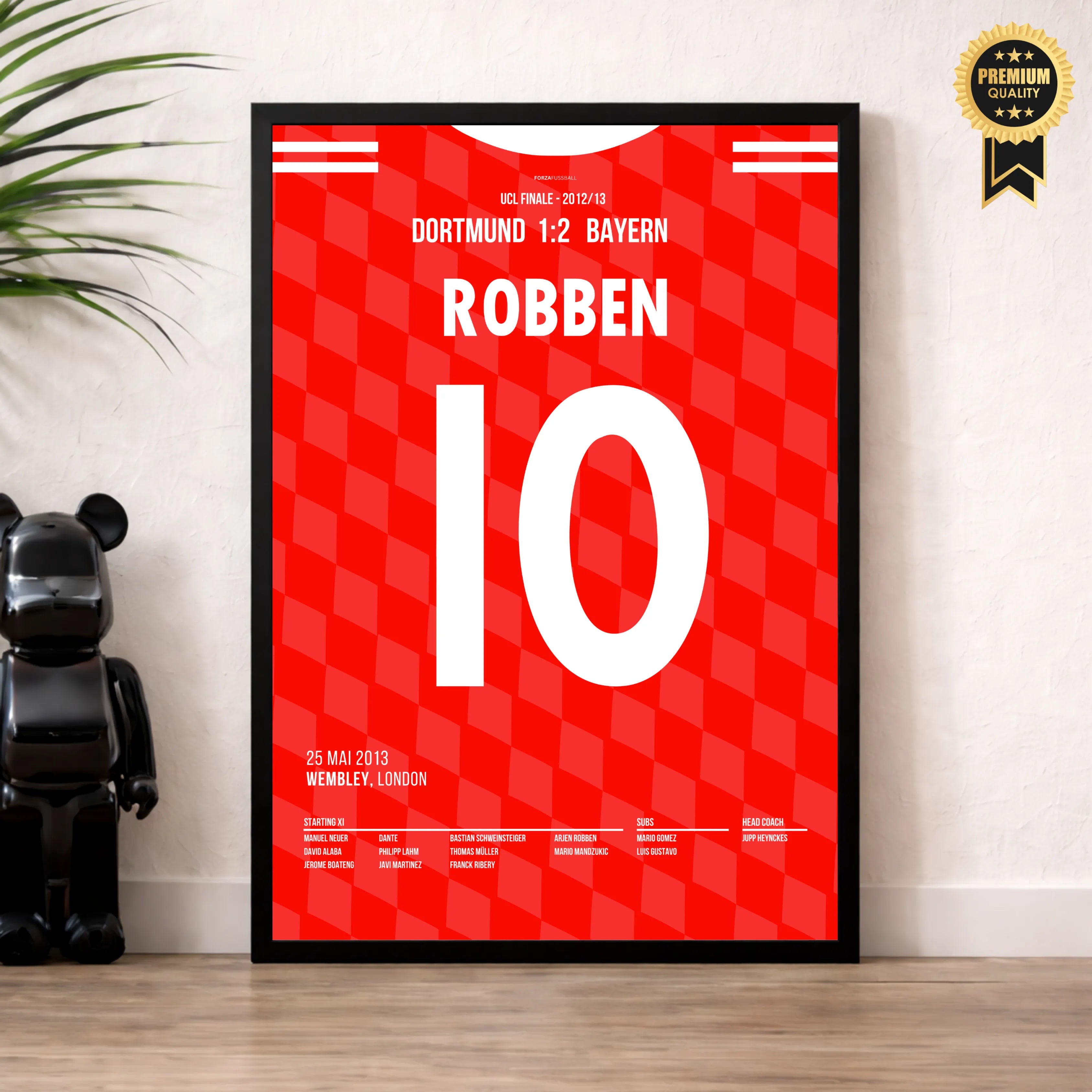 Robben schießt die Bayern zum Champions League Sieg Fußball Poster mit Rahmen