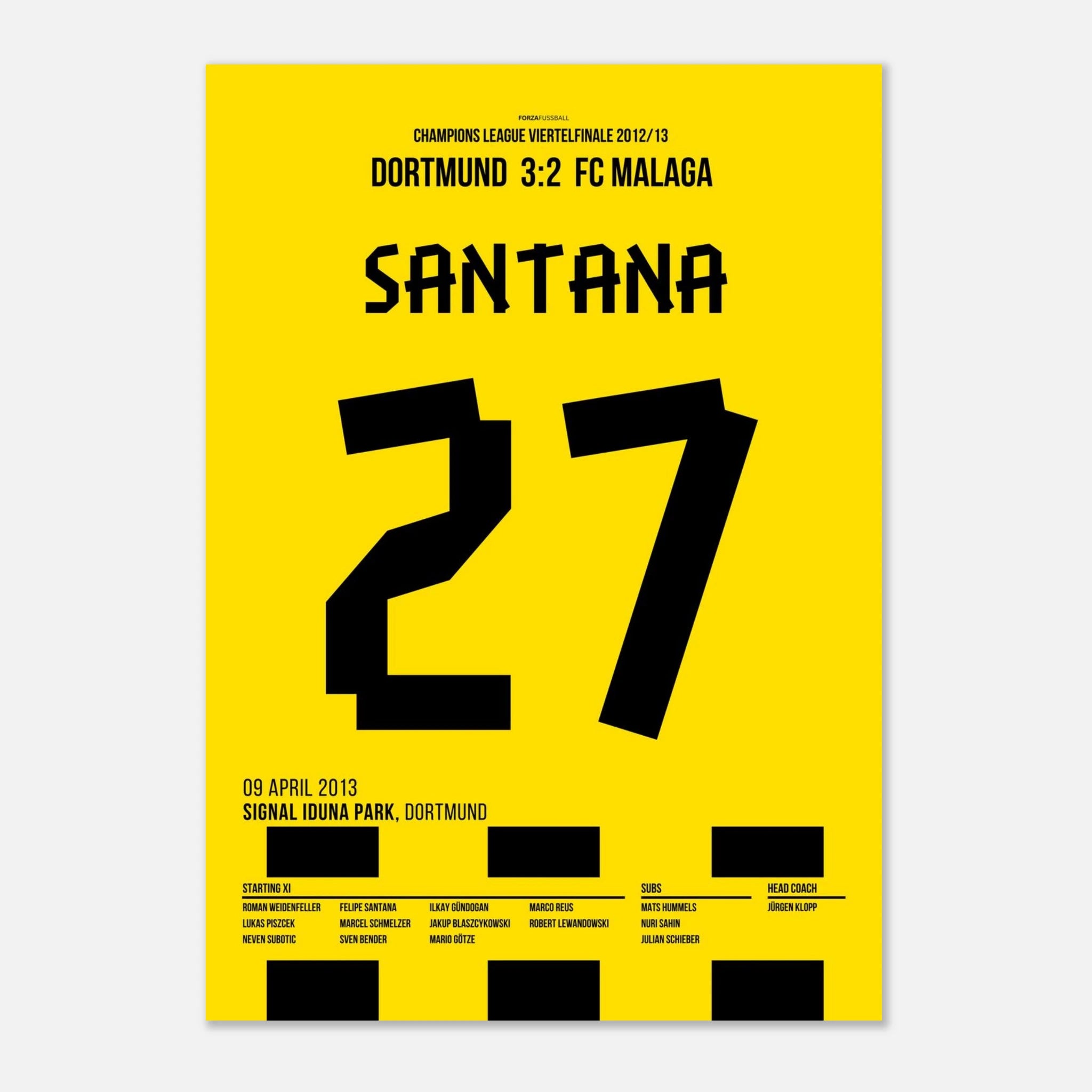 Felipe Santana last Minute Siegteffer gegen Malaga Fußball Poster mit Rahmen