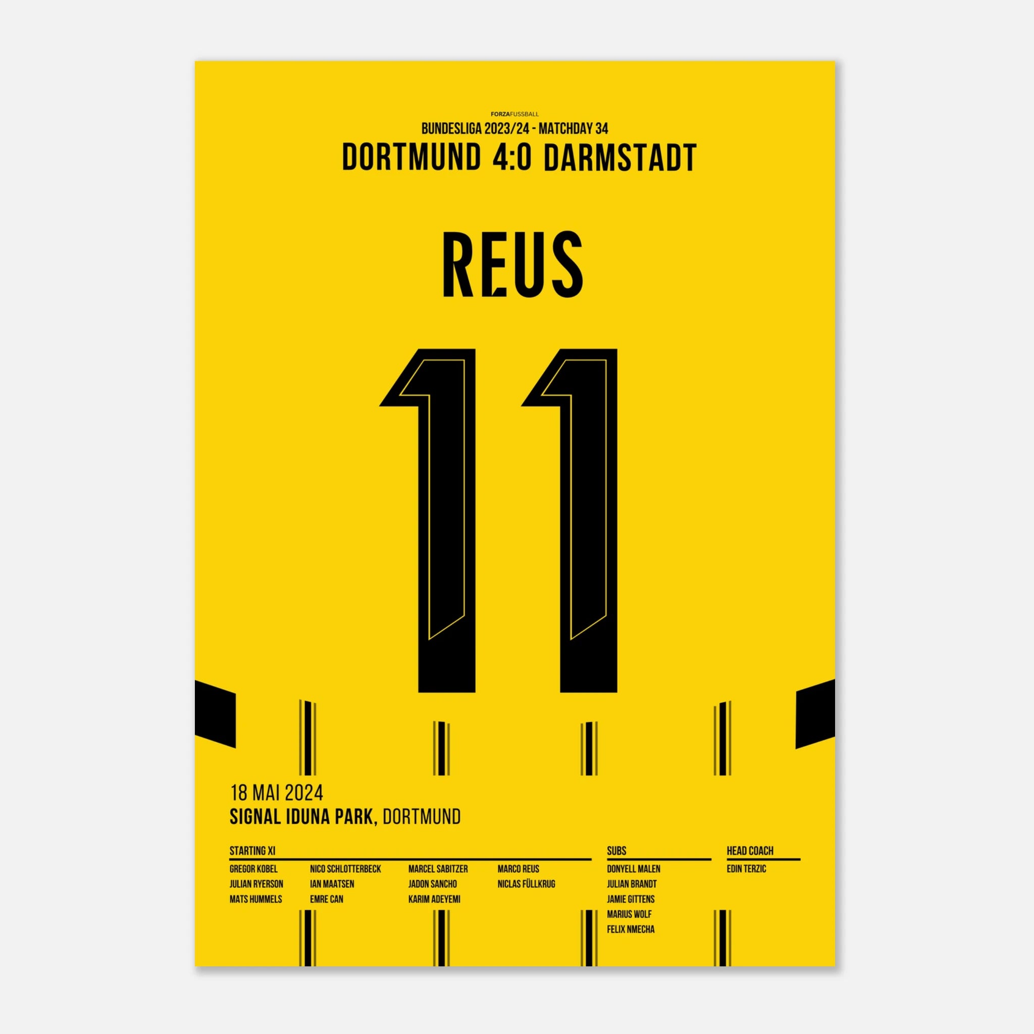 Marco Reus trifft per Freistoß im letzten Heimspiel für den BVB Fußball Poster mit Rahmen
