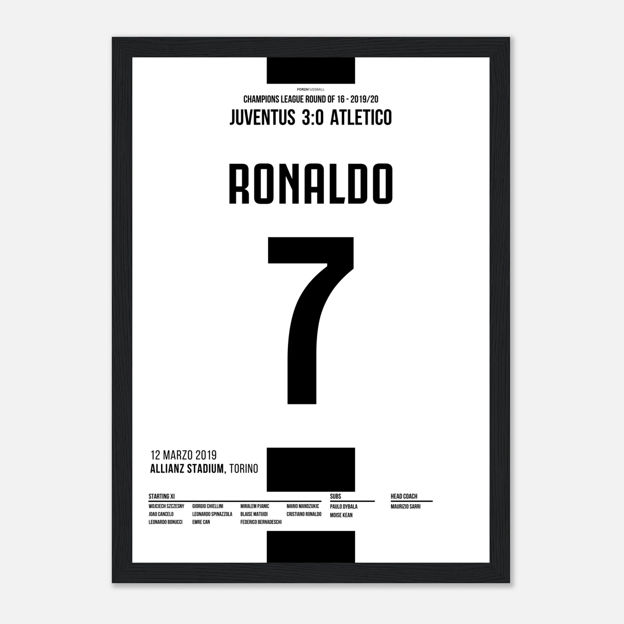 Ronaldo mit Hattrick auf Ansage gegen Atletico Fußball Poster mit Rahmen