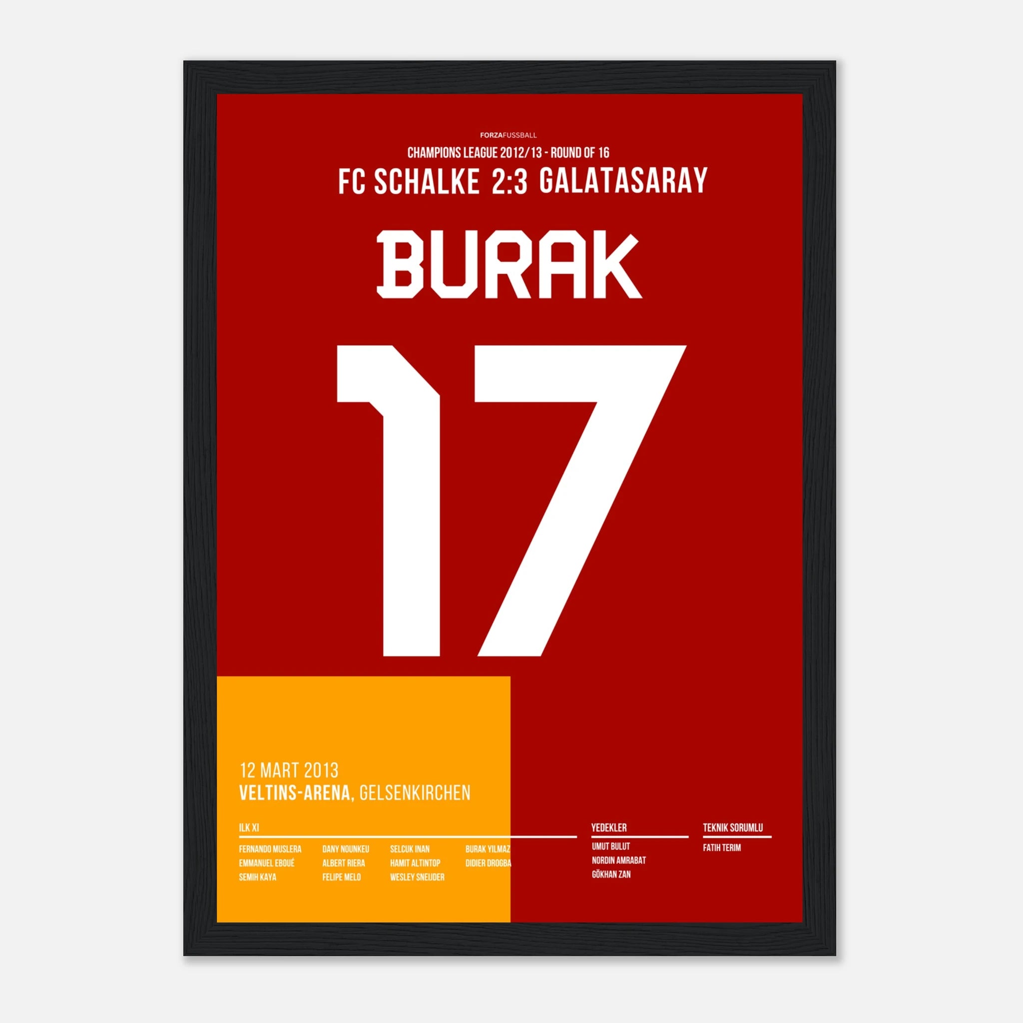 Burak Yilmaz Show auf Schalke Fußball Poster mit Rahmen