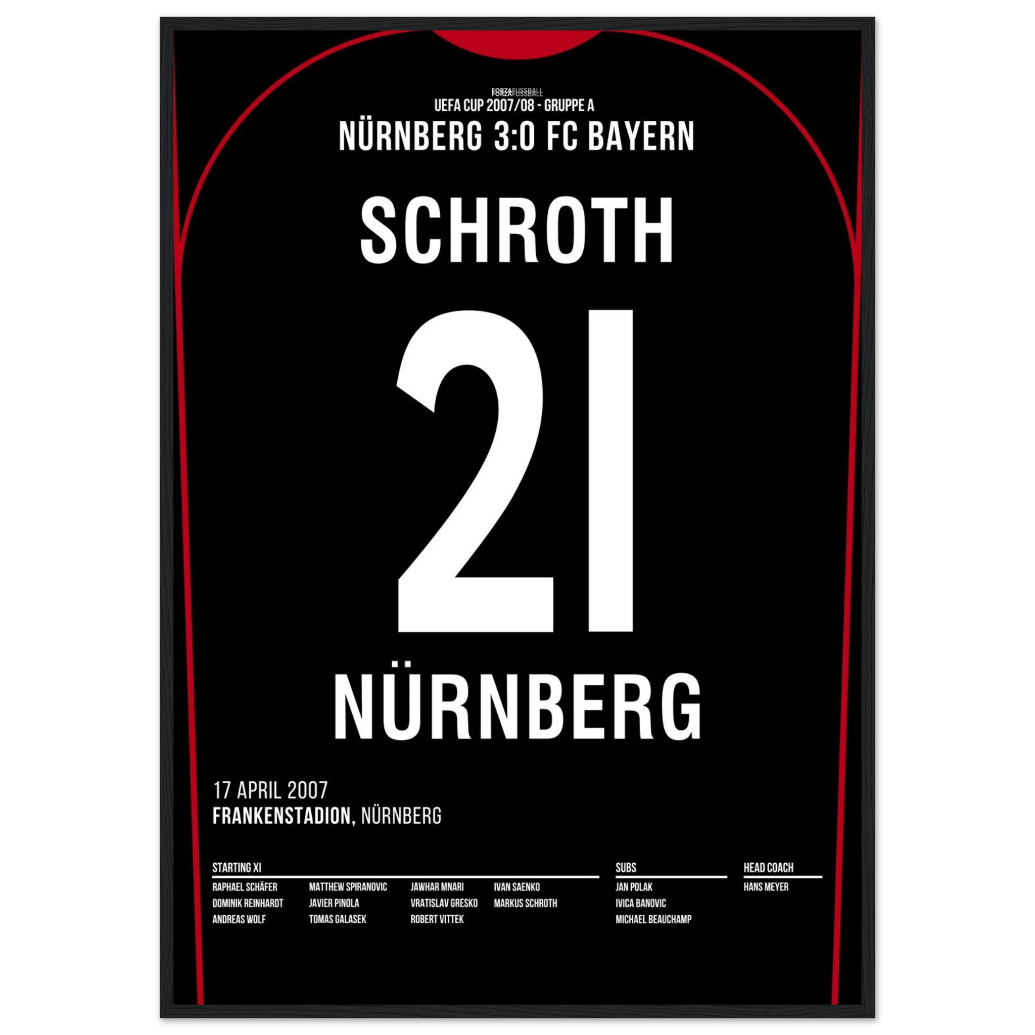 Markus Schroth war dabei! FCN 3 - Bayern 0 Fußball Poster mit Rahmen