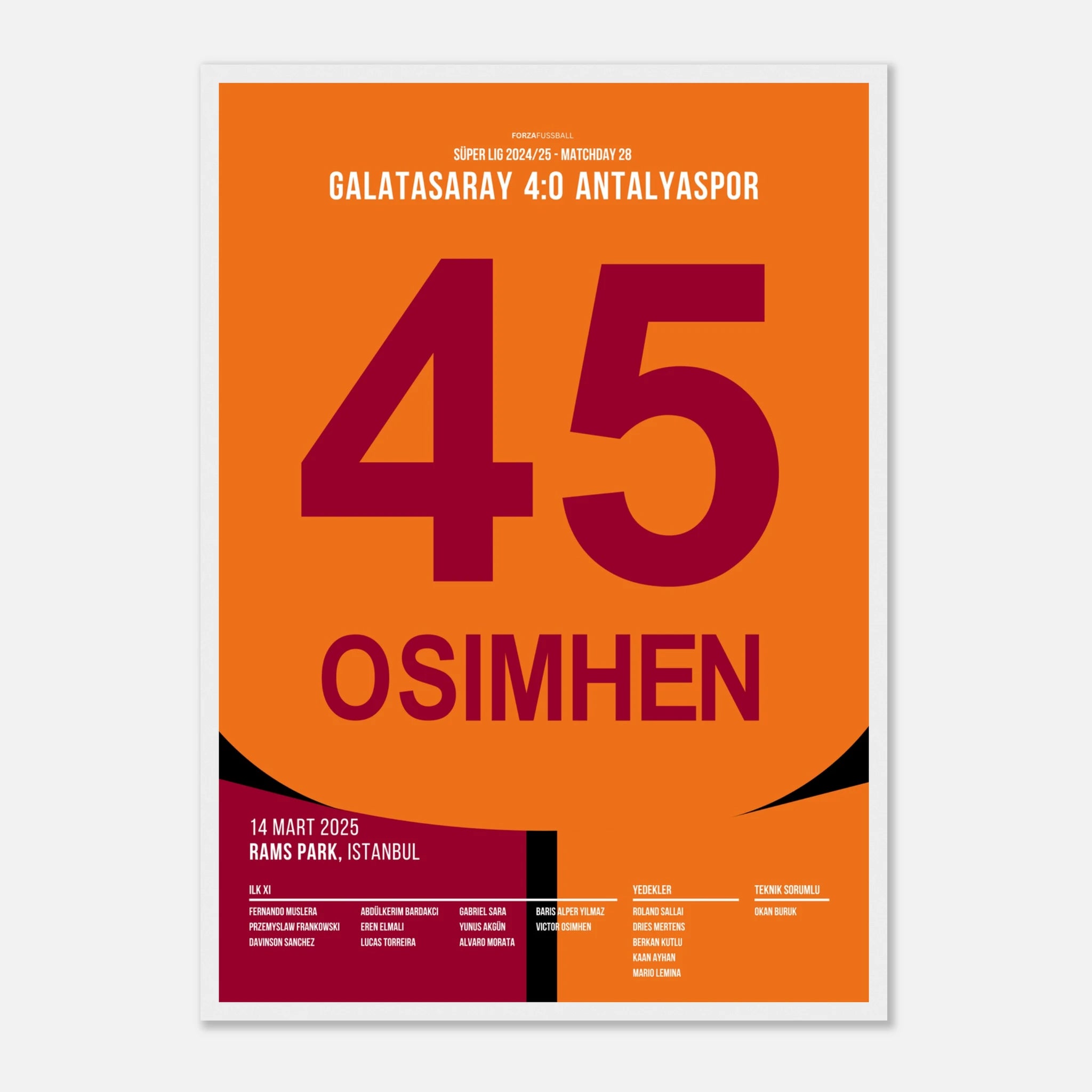Osimhen´s erster Hattrick für Galatasaray Fußball Poster mit Rahmen