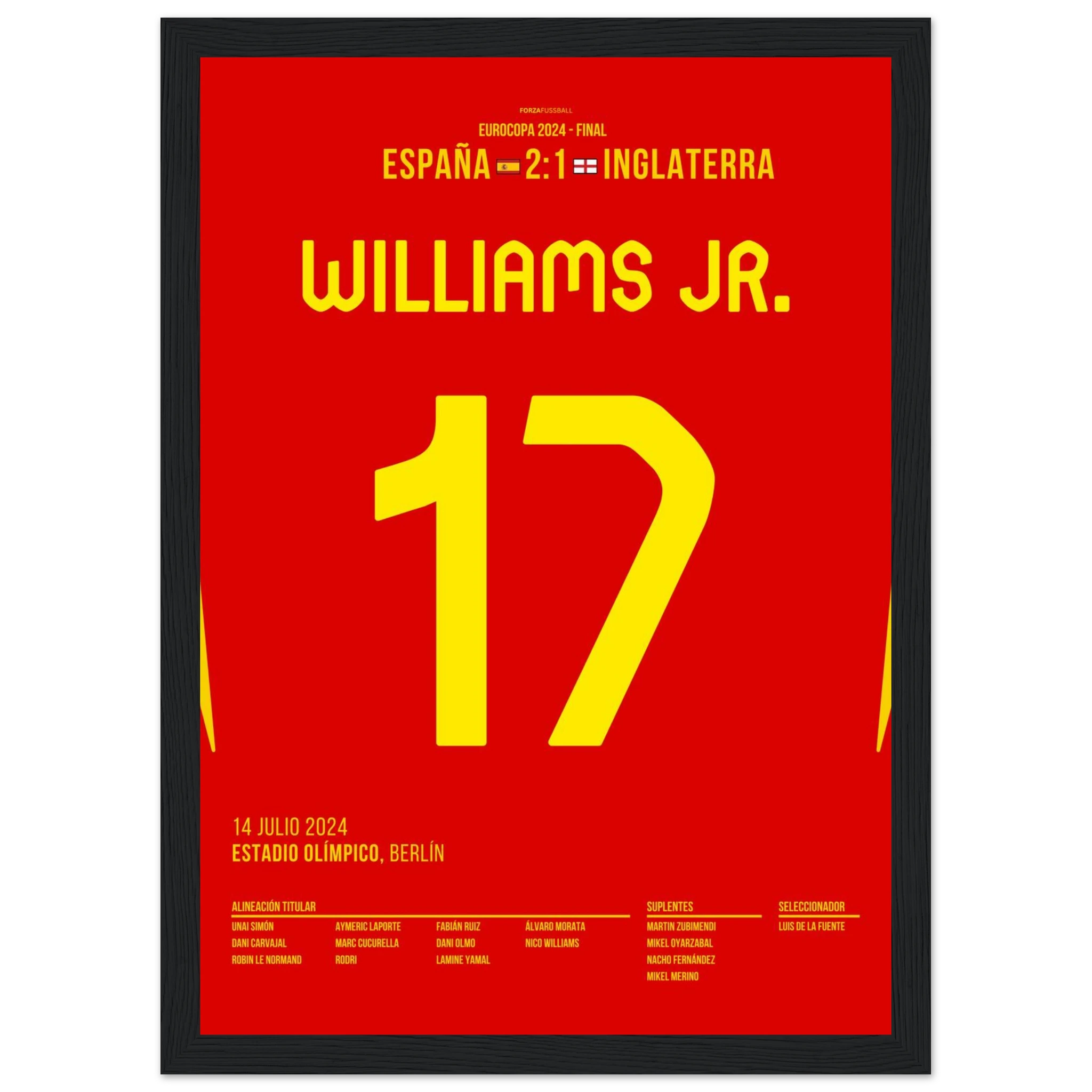 Nico Williams schießt Spanien Richtung EM Titel Fußball Poster mit Rahmen