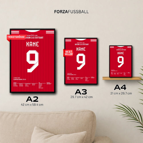 Harry Kane führt Bayern per Hattrick zum Pokalsieg Fußball Poster mit Rahmen
