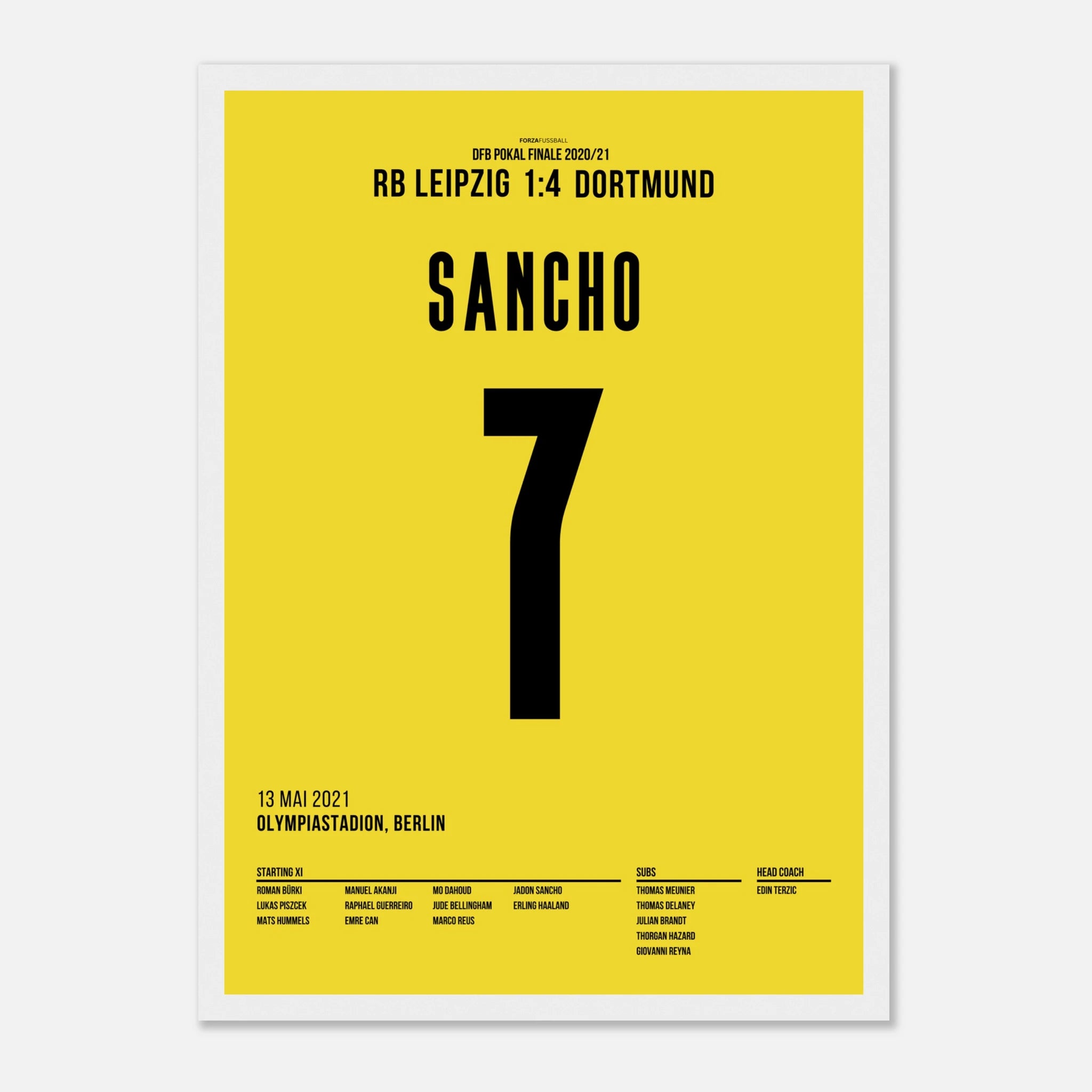 Jadon Sancho führt Dortmund mit Doppelpack zum DFB Pokal Sieg Fußball Poster mit Rahmen
