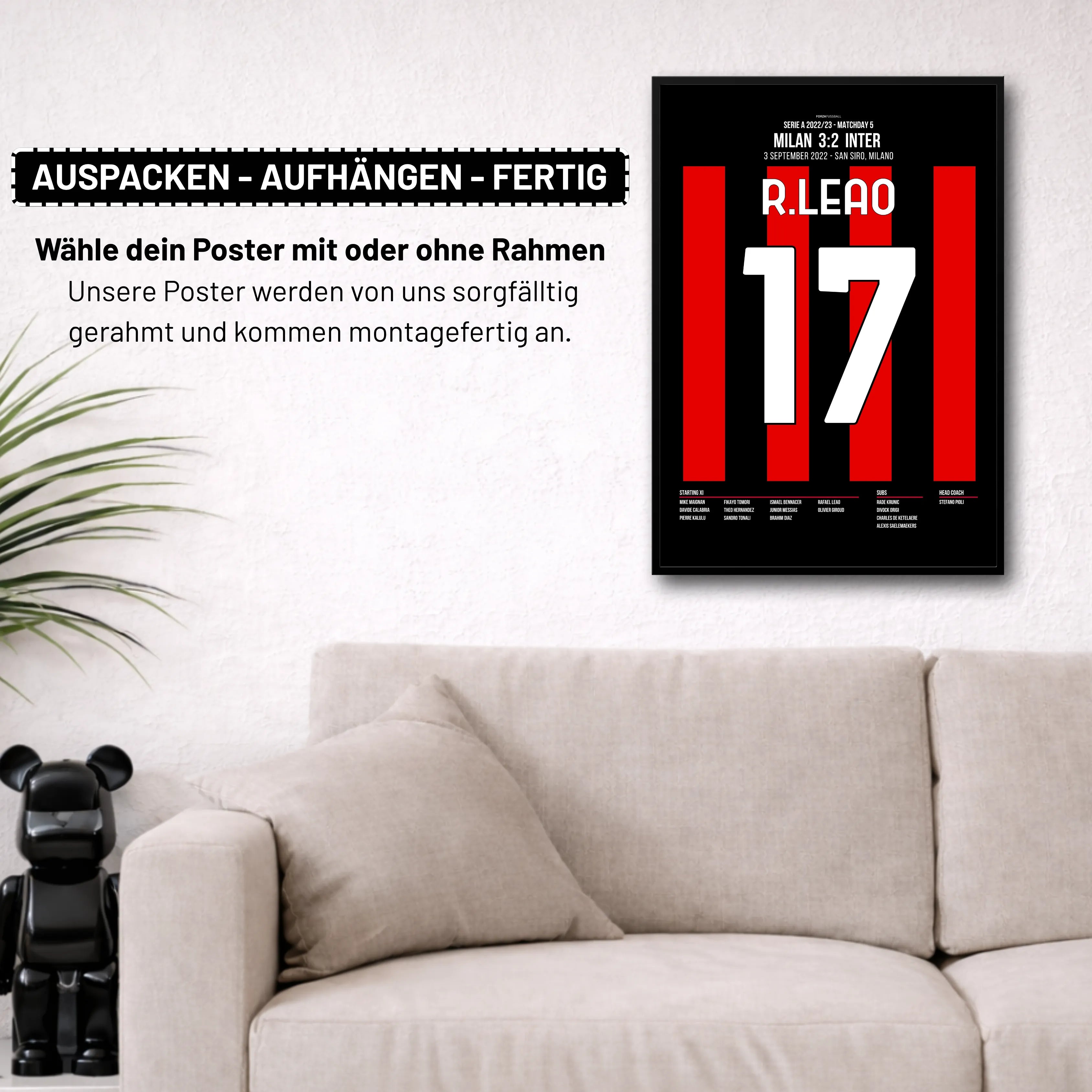 Leao nimmt Inter mit 2 Toren im Derby auseinander Fußball Poster mit Rahmen