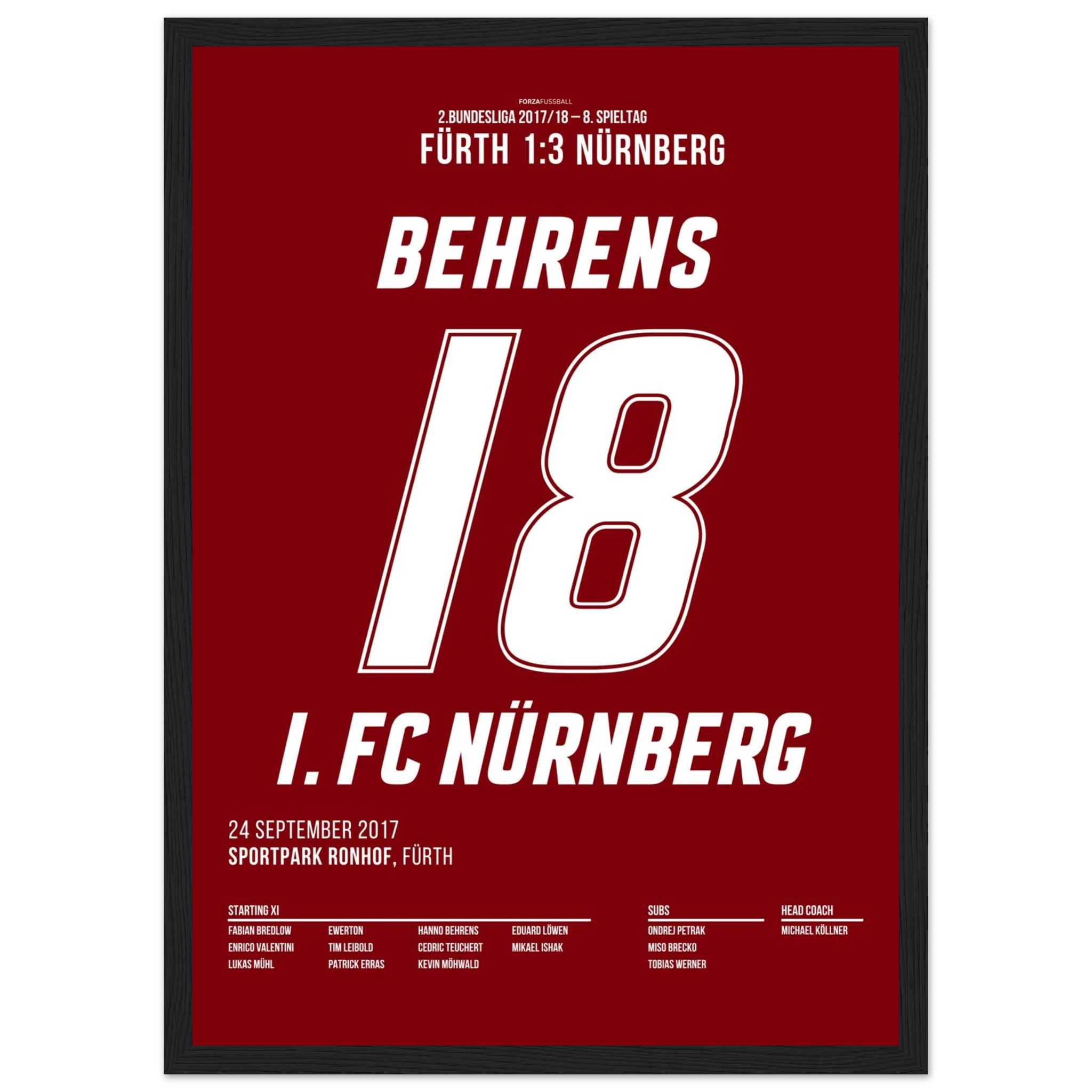 Hanno Behrens besiegelt den Derbysieg in Fürth Fußball Poster mit Rahmen