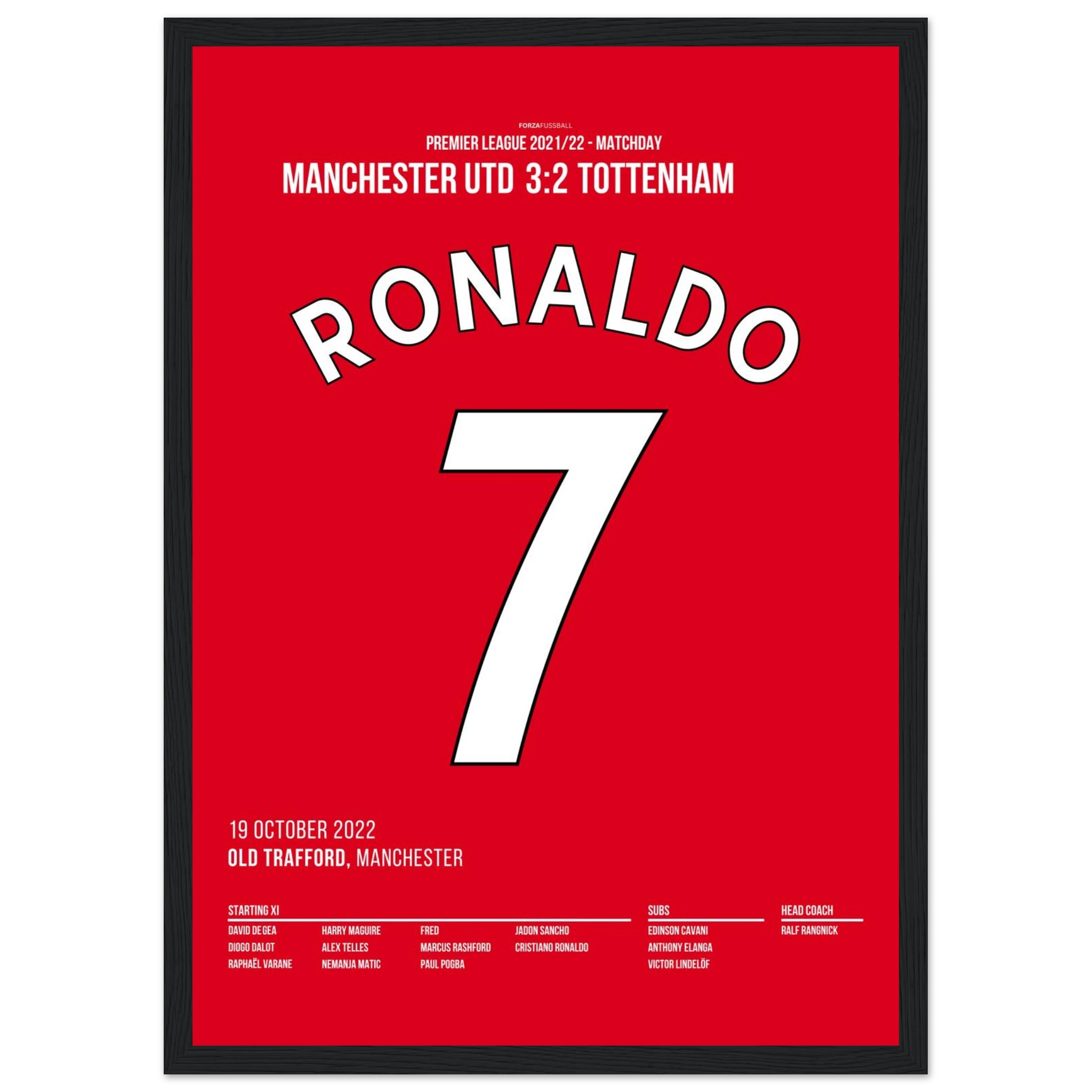 Ronaldo rettet ManU per Hattrick gegen Tottenham Fußball Poster mit Rahmen