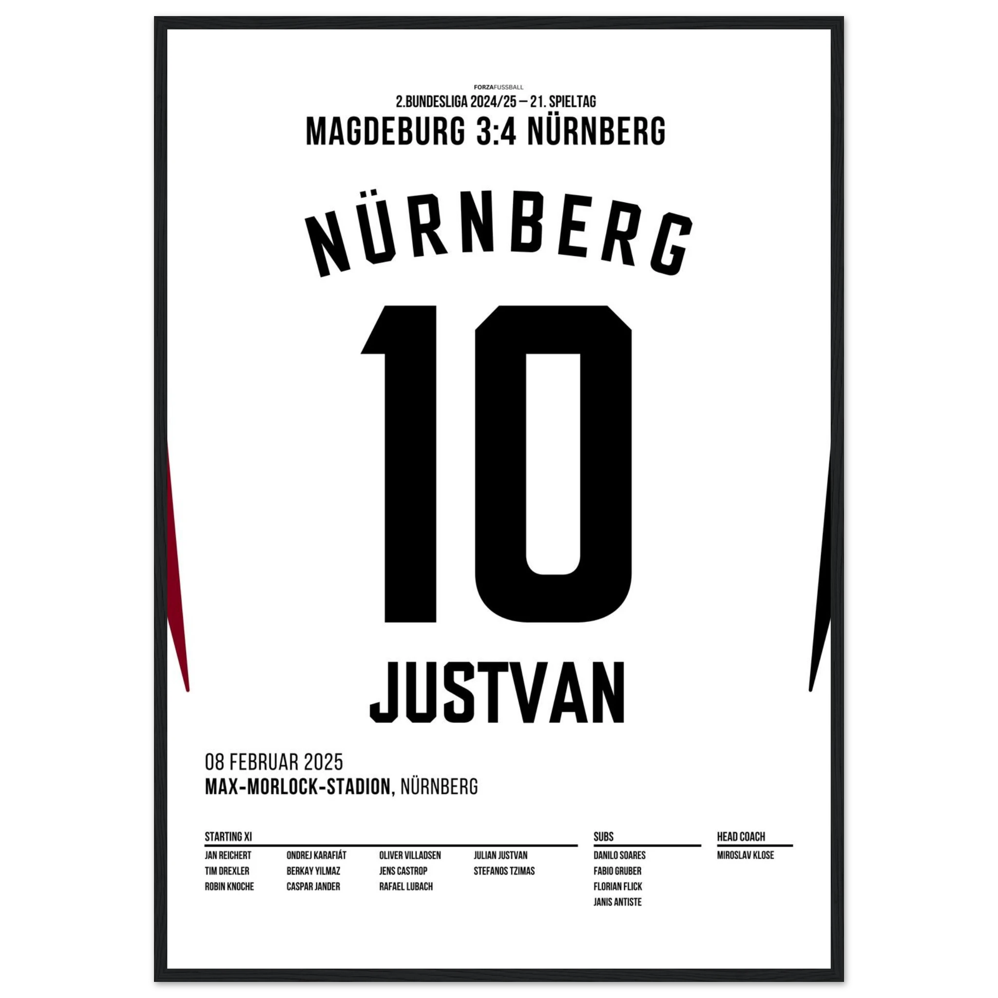 Justvan mit dem last Minute Siegtreffer in Magdeburg Fußball Poster mit Rahmen