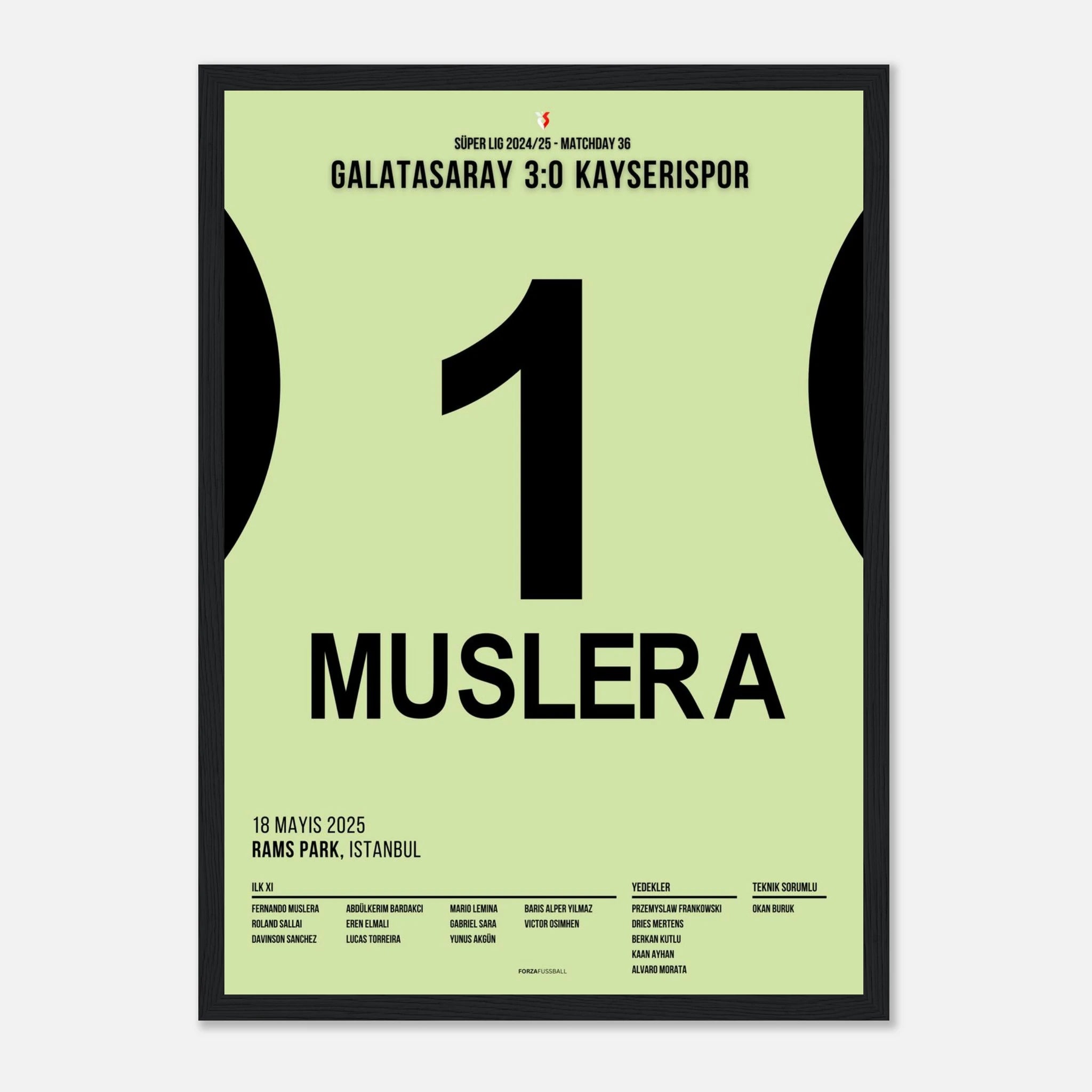 Muslera trifft und geht als Legende Fußball Poster mit Rahmen