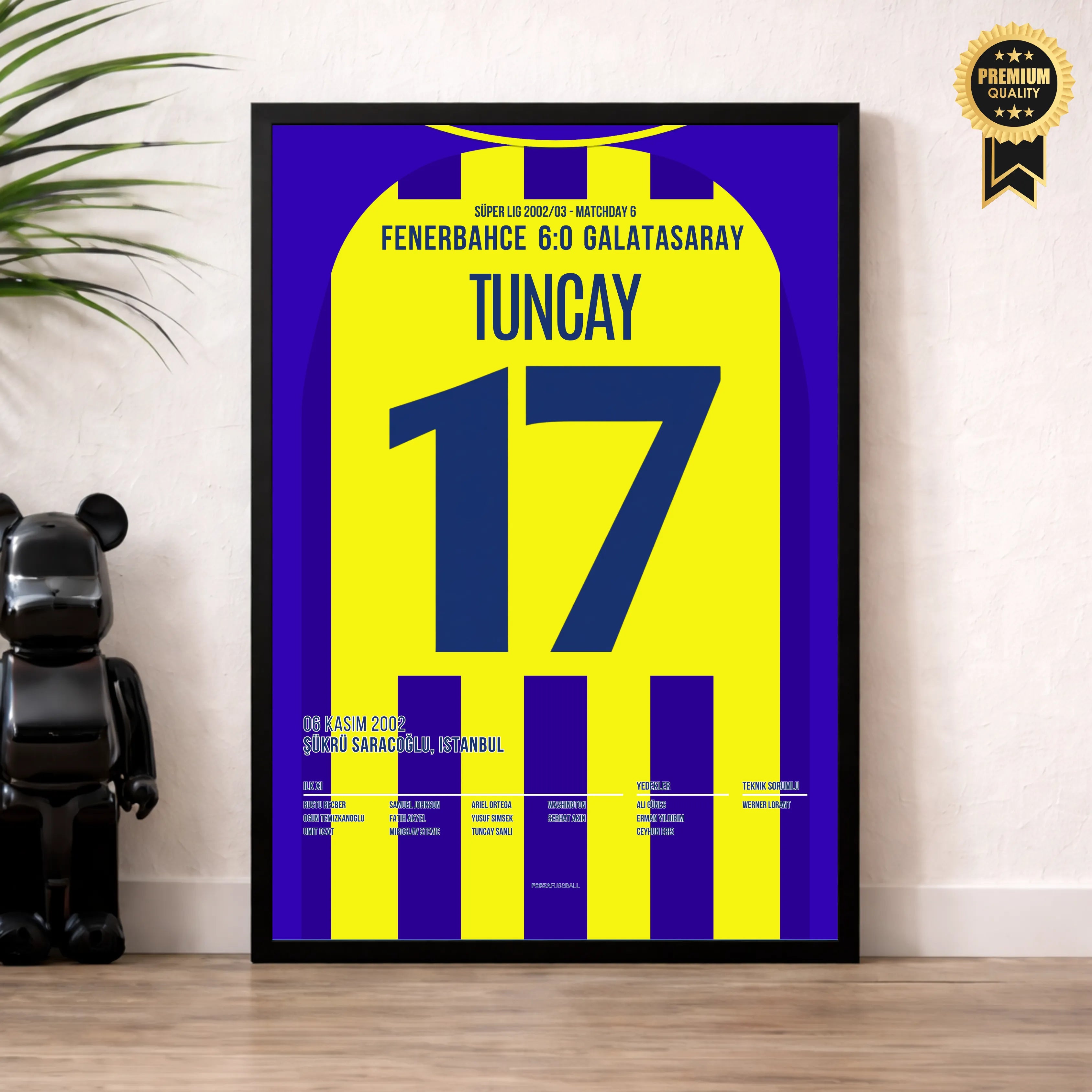 Tuncay und Fener schrauben Gala mit 6:0 auseinander Fußball Poster mit Rahmen