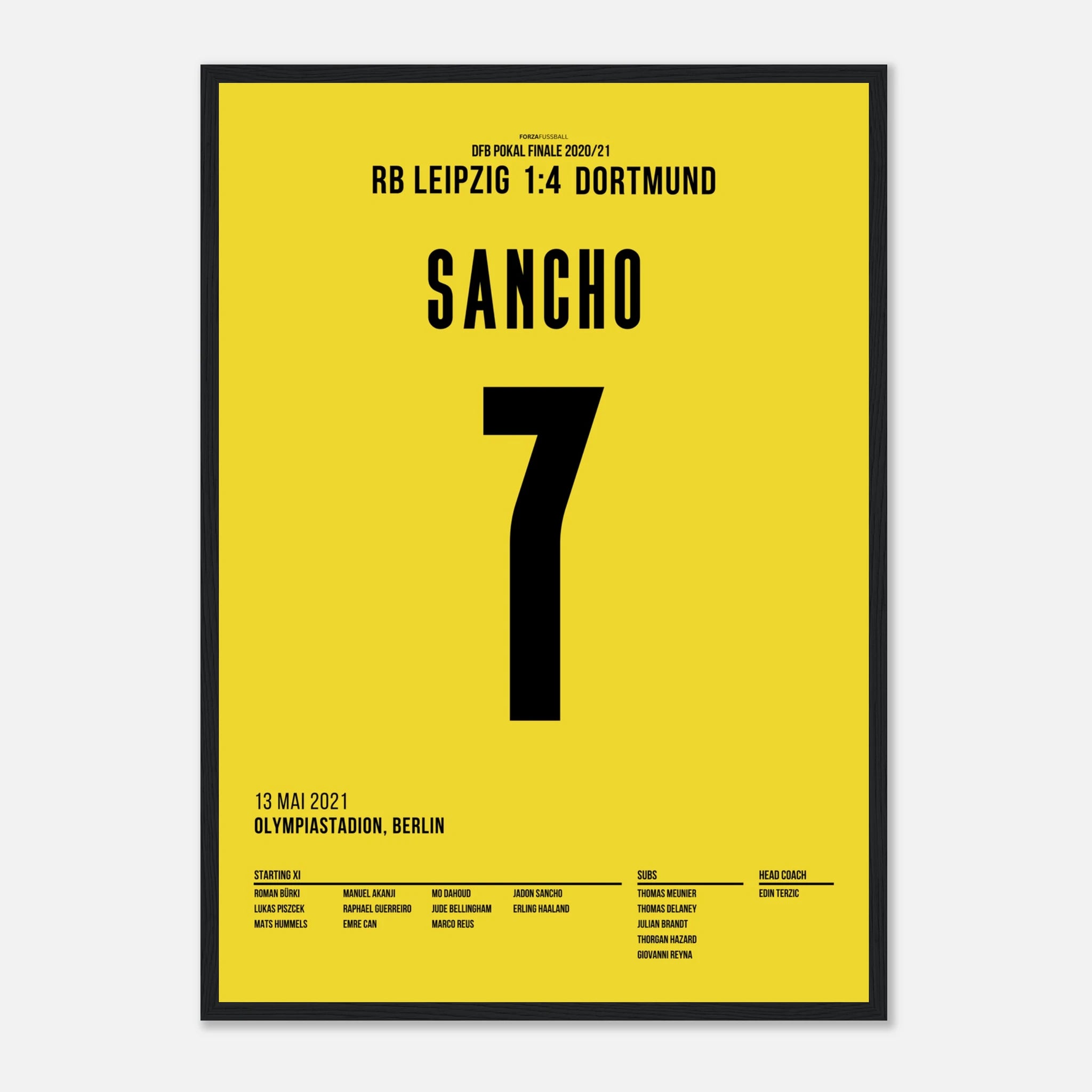 Jadon Sancho führt Dortmund mit Doppelpack zum DFB Pokal Sieg Fußball Poster mit Rahmen