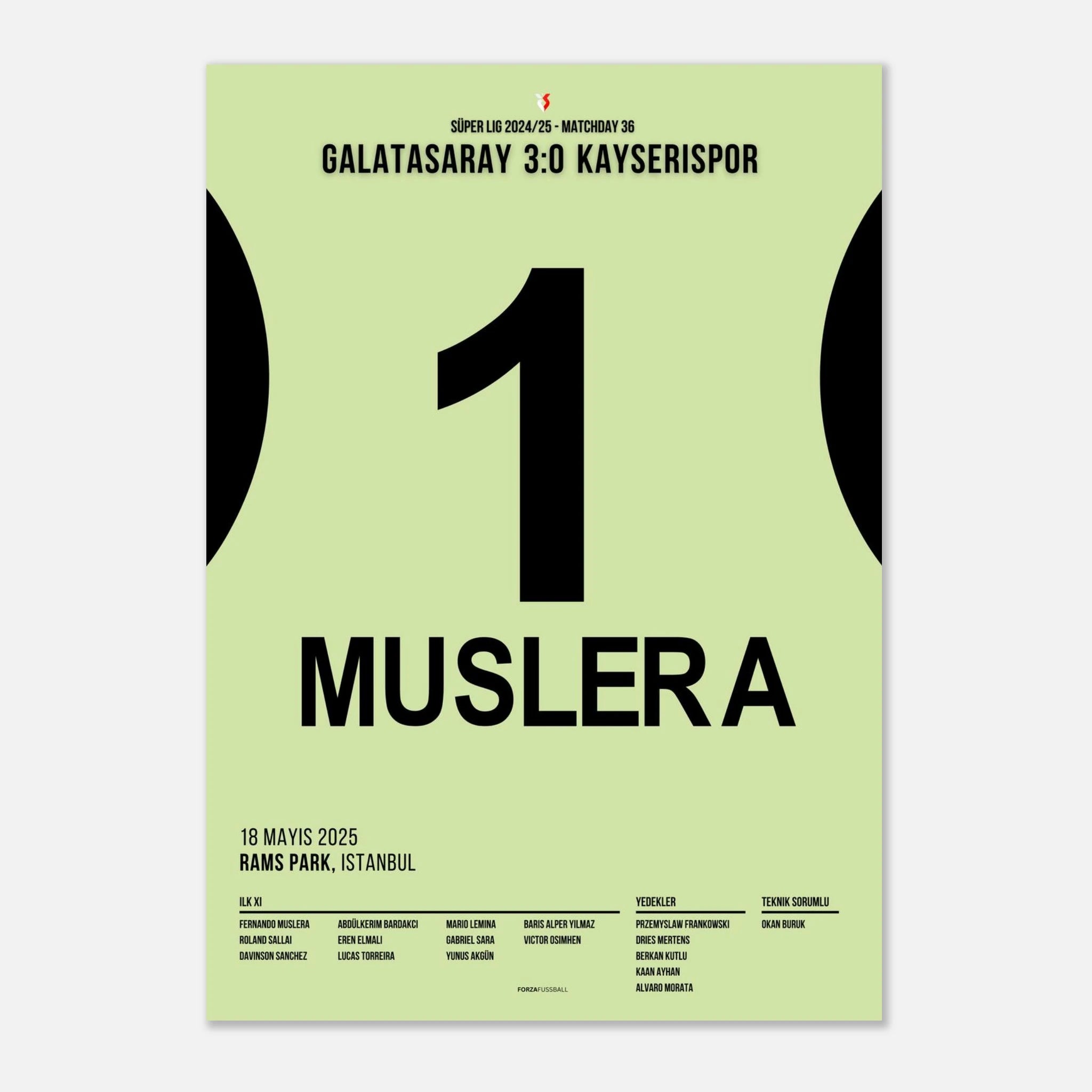 Muslera trifft und geht als Legende Fußball Poster mit Rahmen