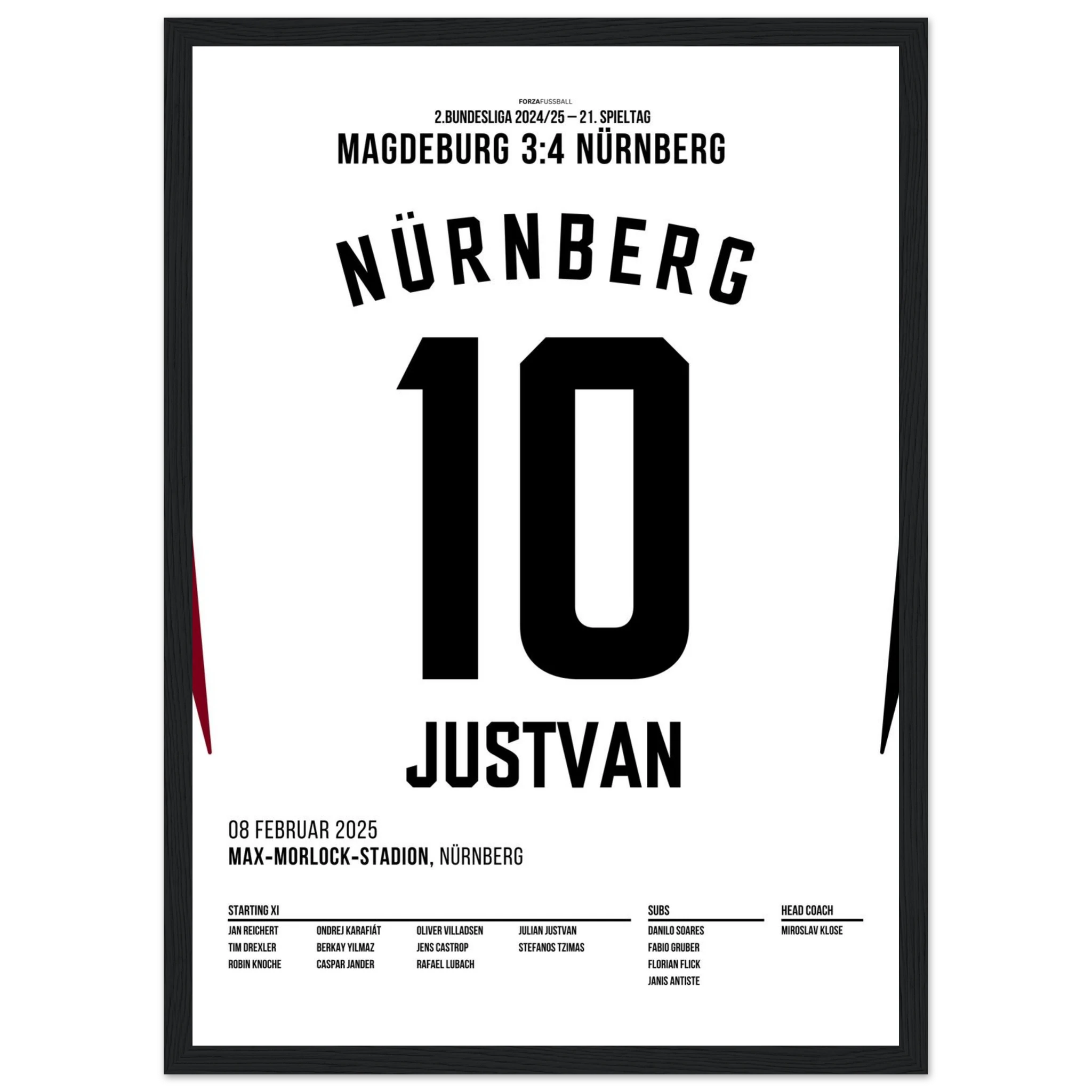 Justvan mit dem last Minute Siegtreffer in Magdeburg Fußball Poster mit Rahmen