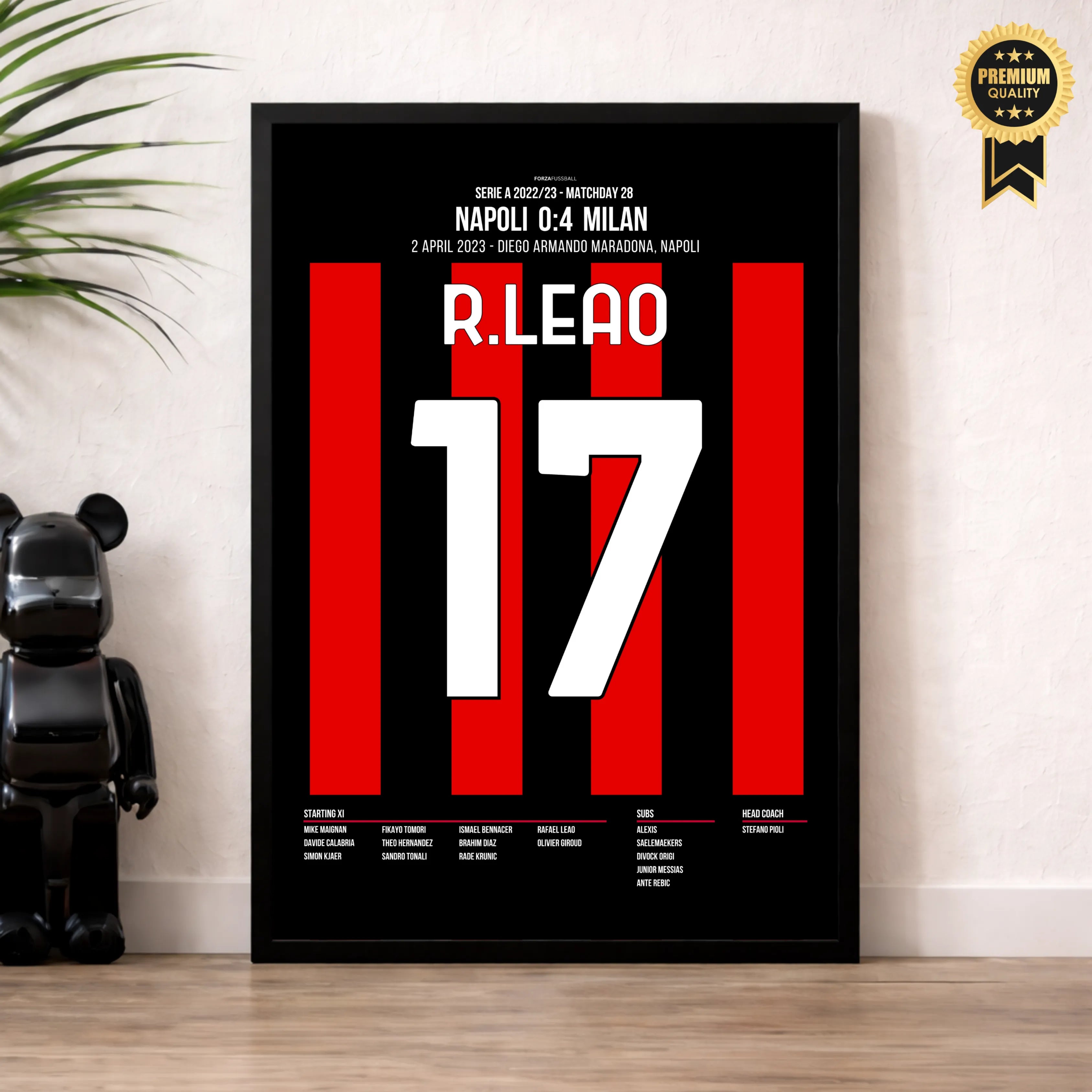 0 zu 4! Leao und Milan nehmen das Diego Armando Maradona ein Fußball Poster mit Rahmen