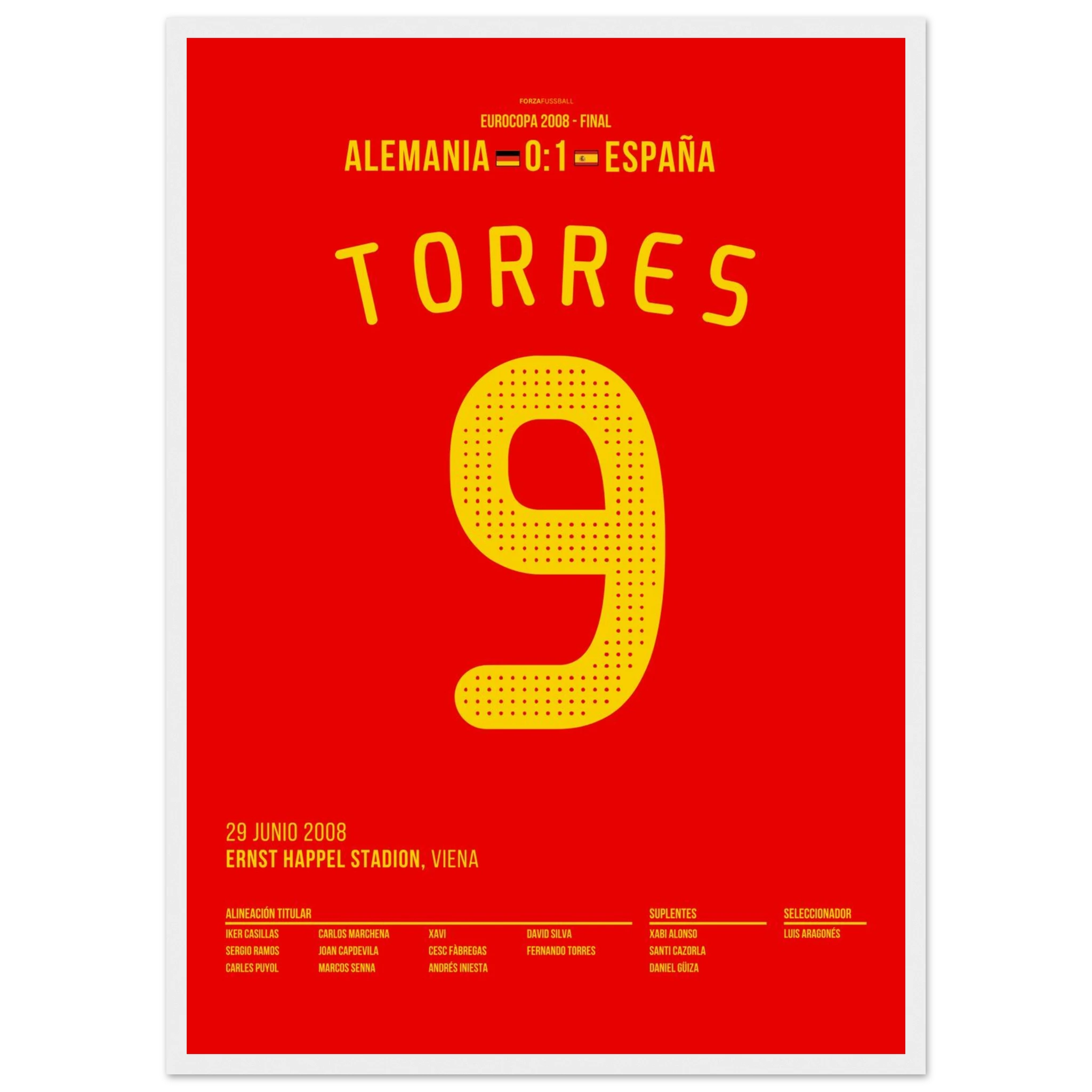 Fernando Torres schießt Spanien zum EM Sieg 2008 Fußball Poster mit Rahmen