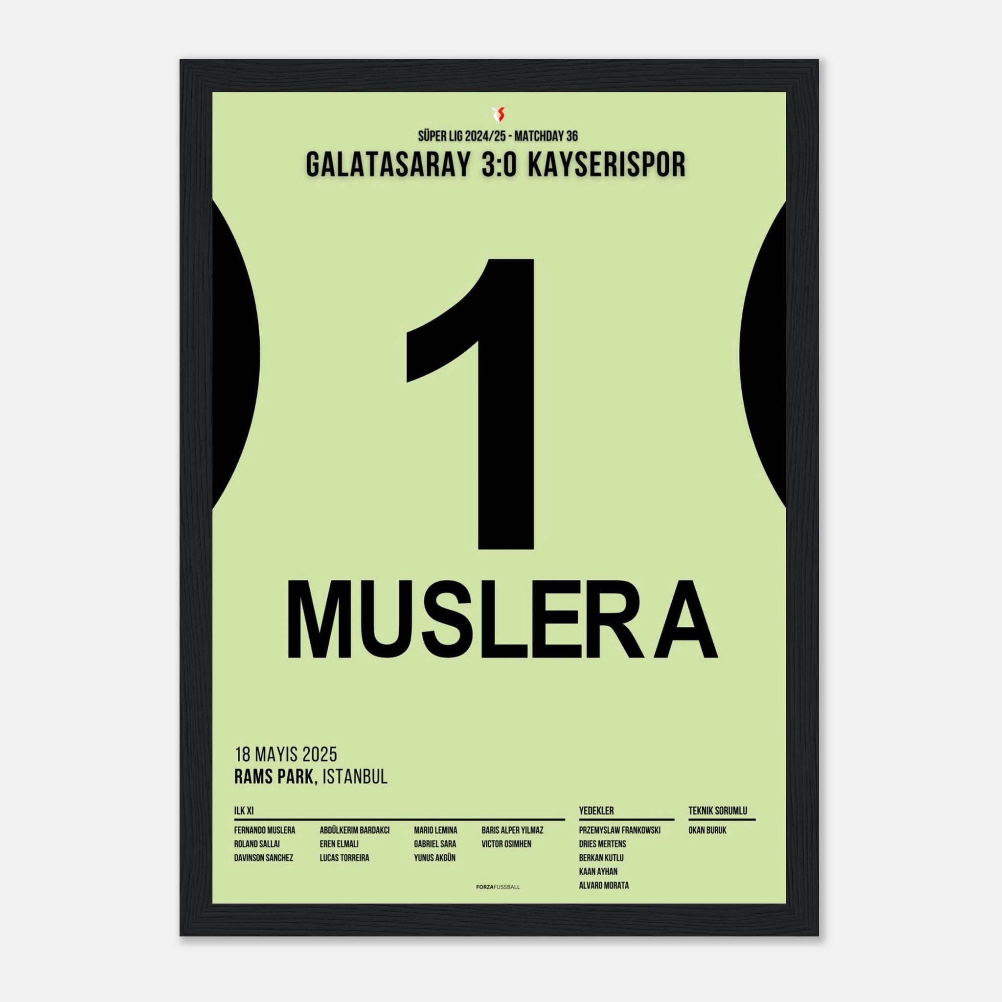 Muslera trifft und geht als Legende Fußball Poster mit Rahmen