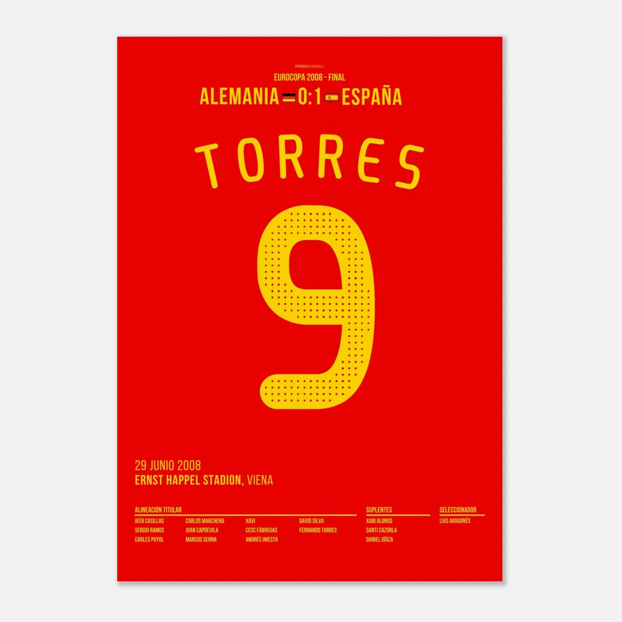 Fernando Torres schießt Spanien zum EM Sieg 2008 Fußball Poster mit Rahmen