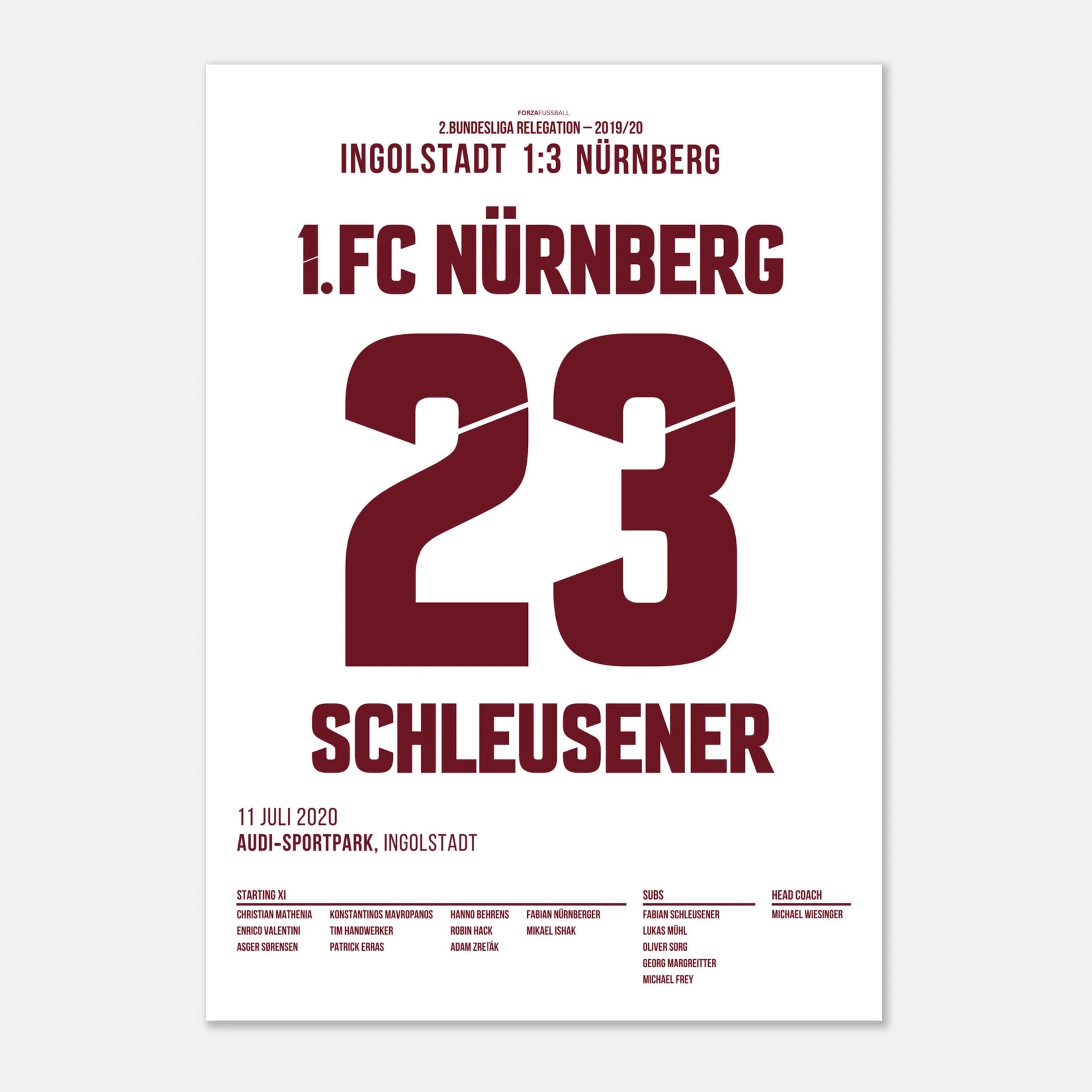 Schleusner 90+6 - rettet den Club in der Relegation Fußball Poster mit Rahmen