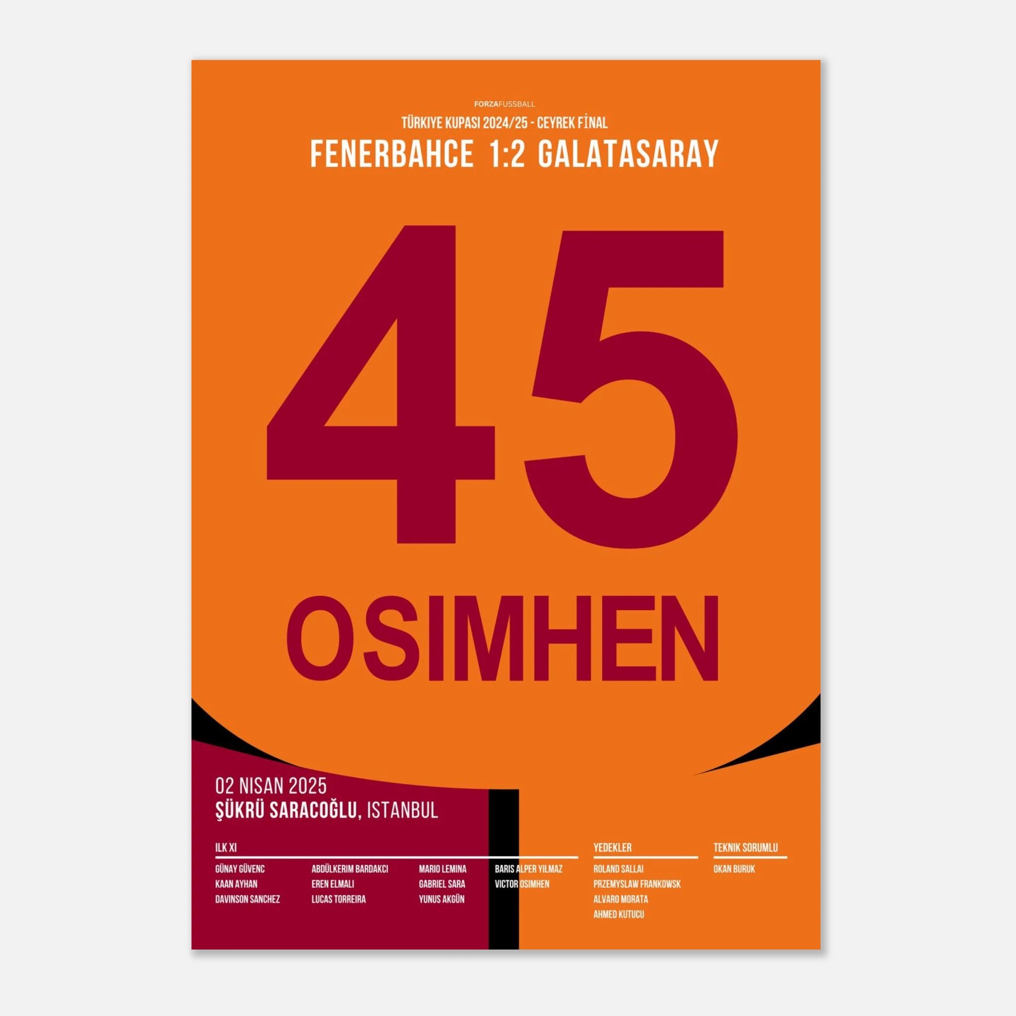 Osimhen ist eine Nummer zu groß für Fenerbahce Fußball Poster mit Rahmen