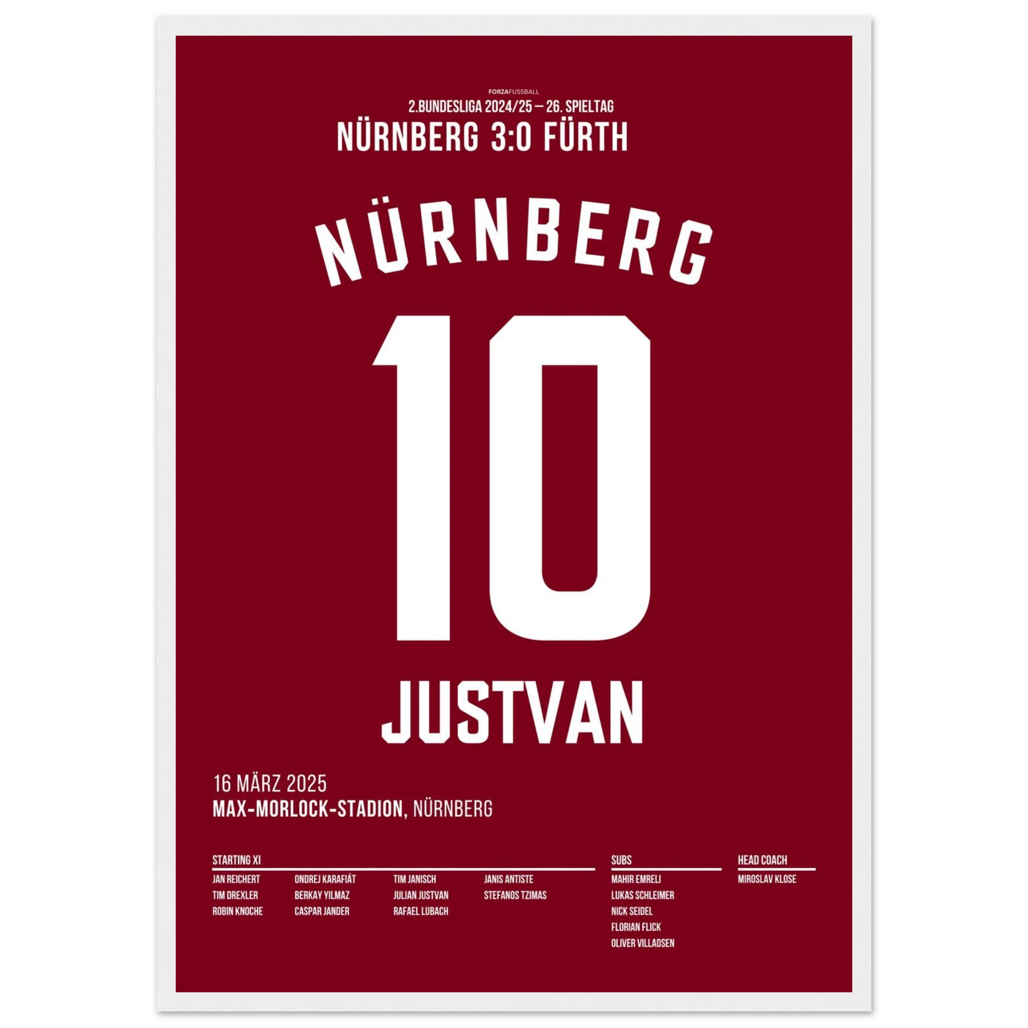 Justvan und der Club demontieren FÜ im Derby Fußball Poster mit Rahmen