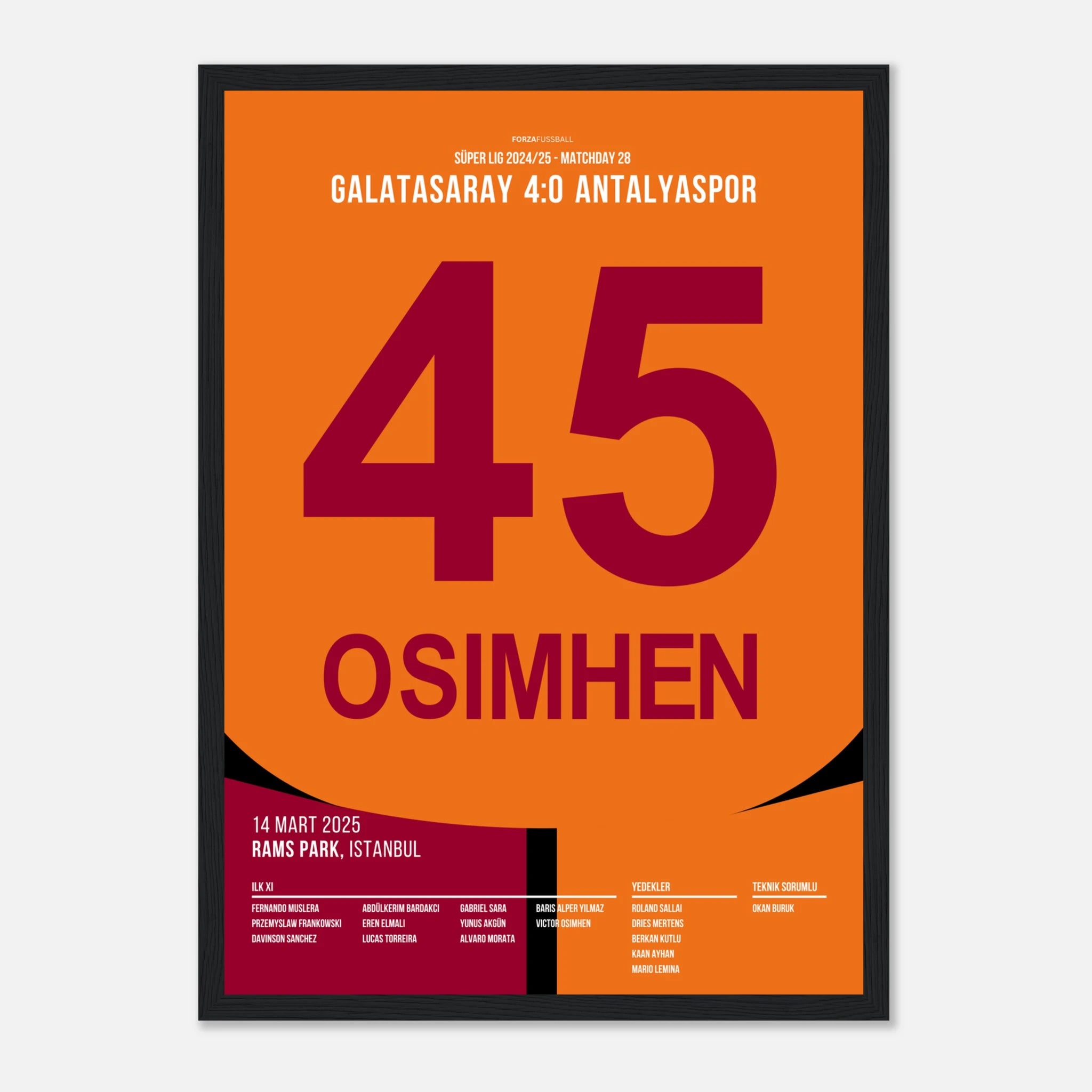 Osimhen´s erster Hattrick für Galatasaray Fußball Poster mit Rahmen