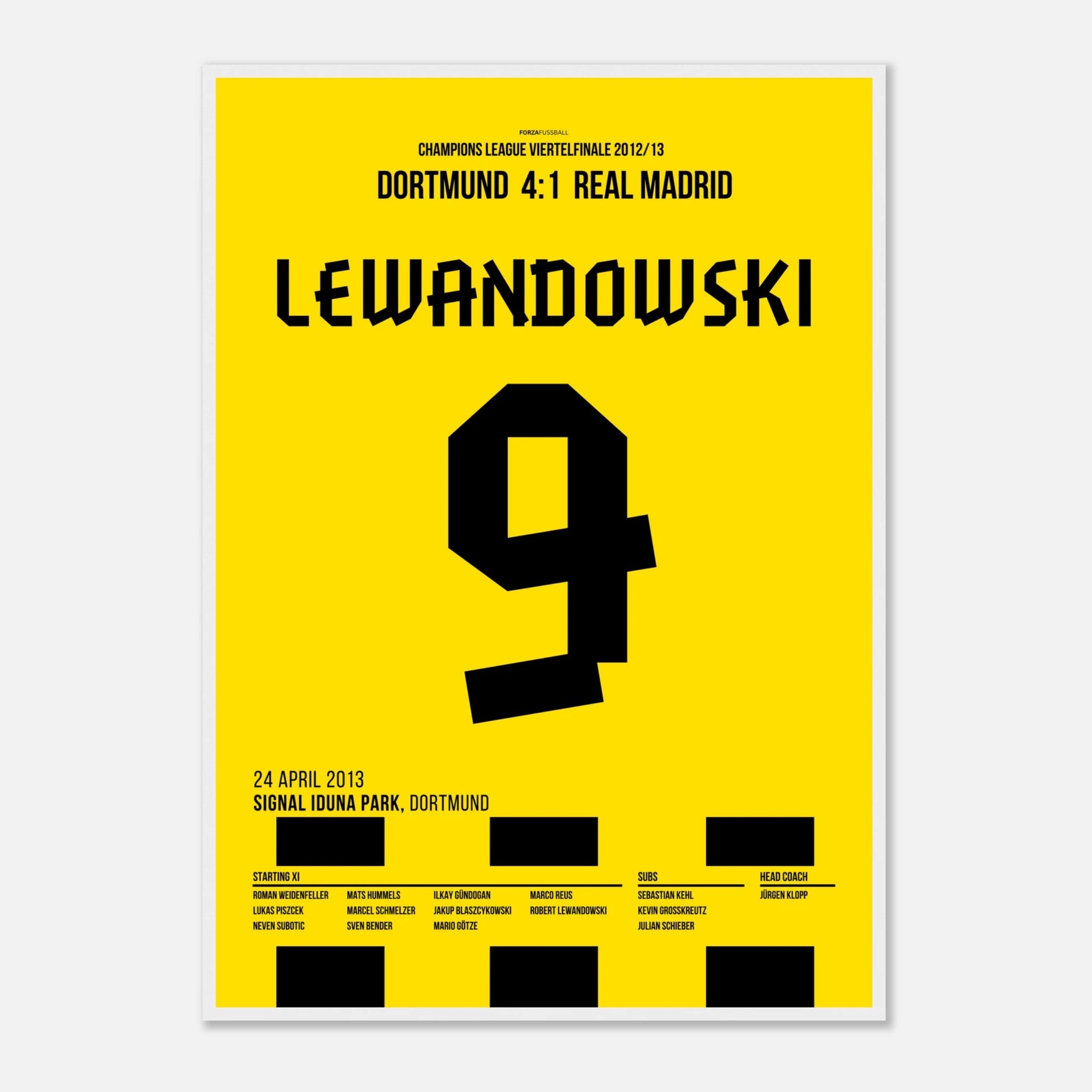 Lewandowski´s historischer Viererpack gegen Real Madrid Fußball Poster mit Rahmen