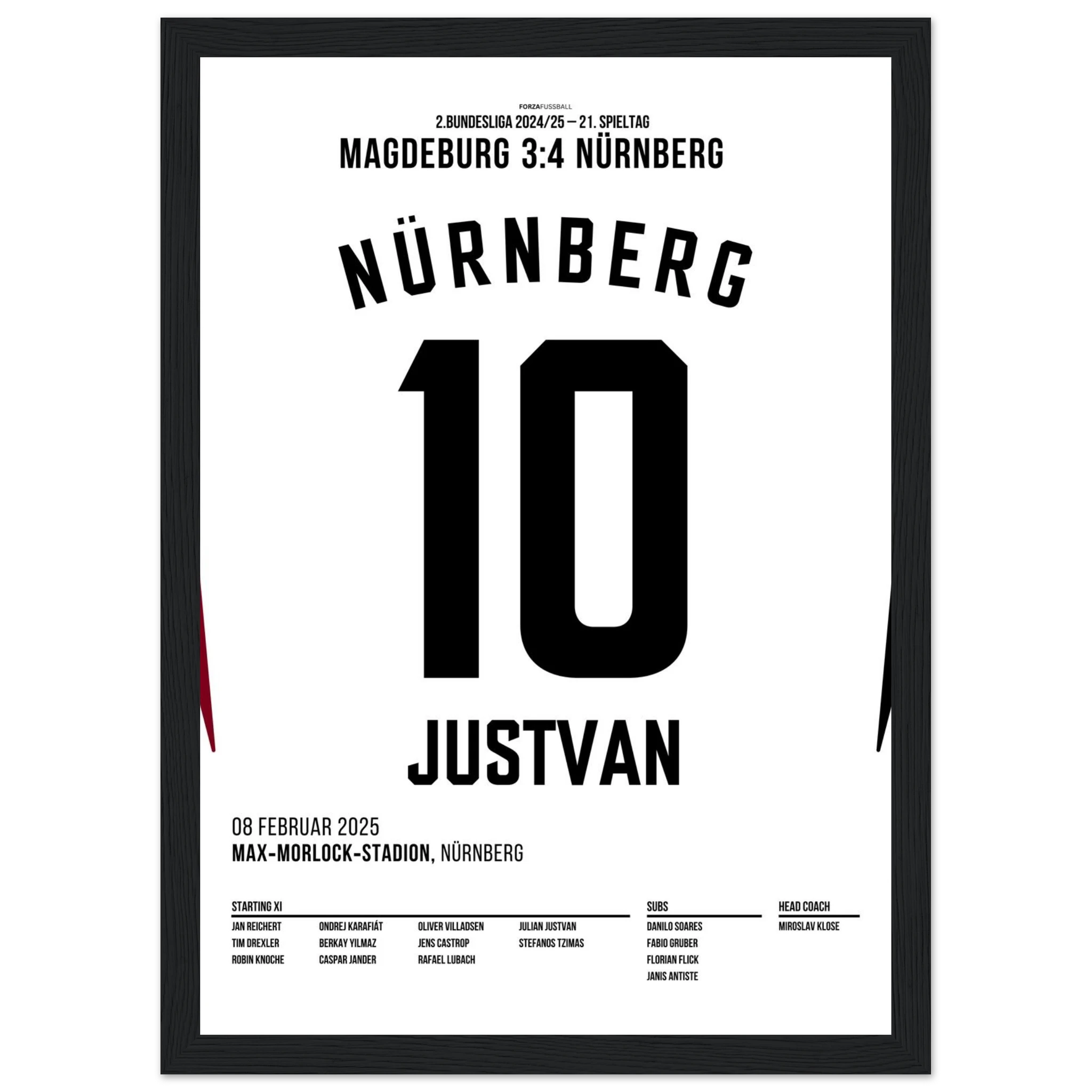 Justvan mit dem last Minute Siegtreffer in Magdeburg Fußball Poster mit Rahmen