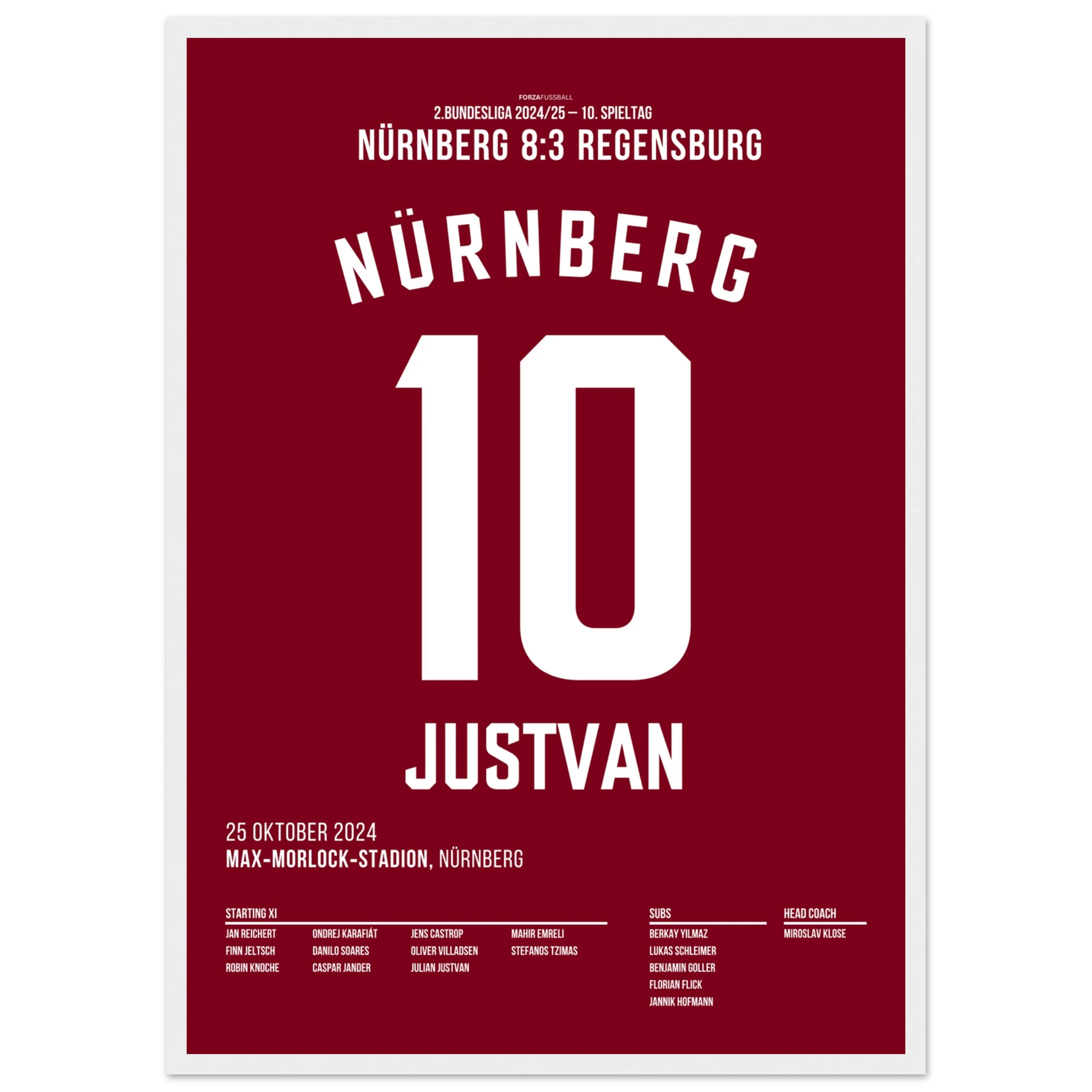 Justvan mit Hattrick beim 8:3 Sieg über Regensburg Fußball Poster mit Rahmen