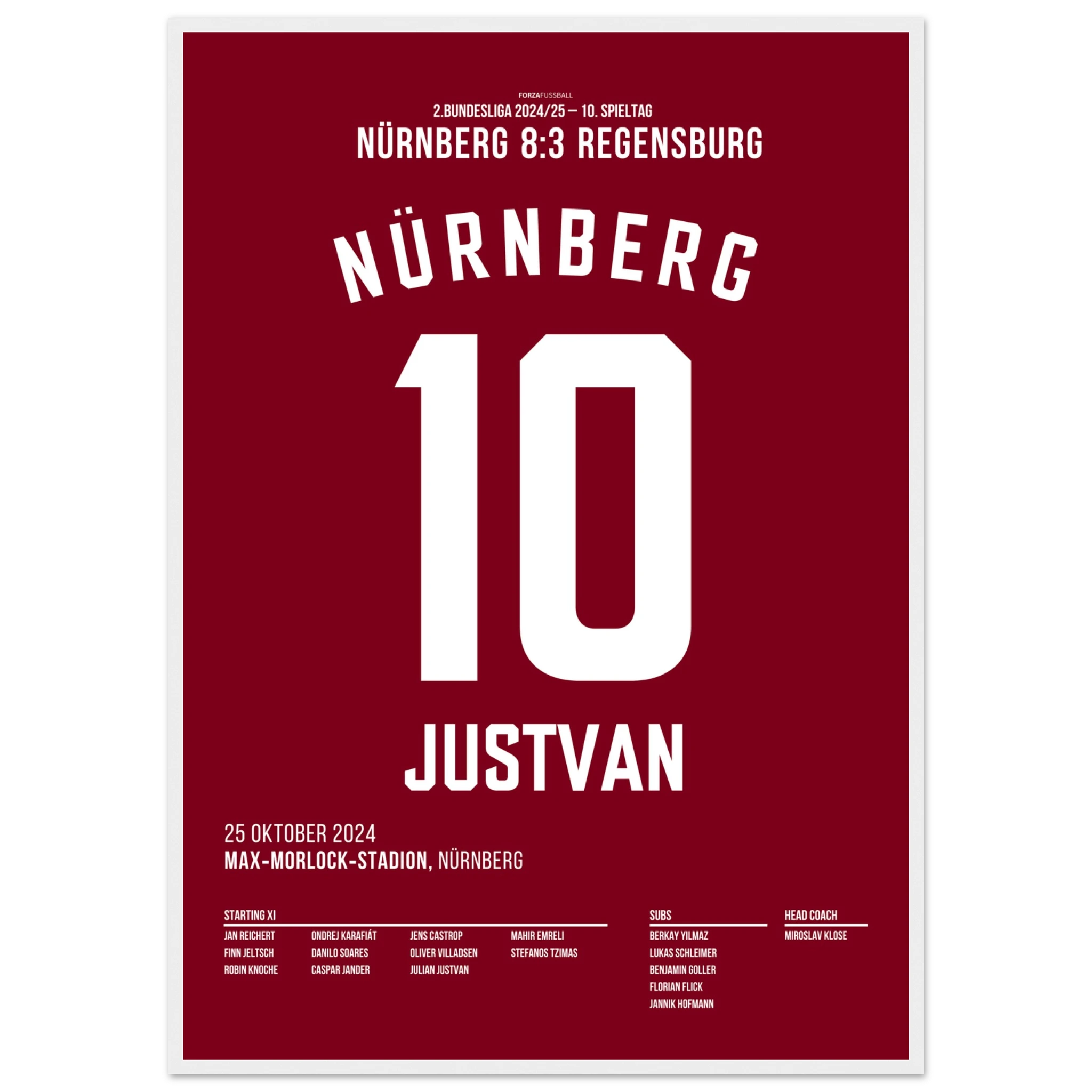 Justvan mit Hattrick beim 8:3 Sieg über Regensburg Fußball Poster mit Rahmen