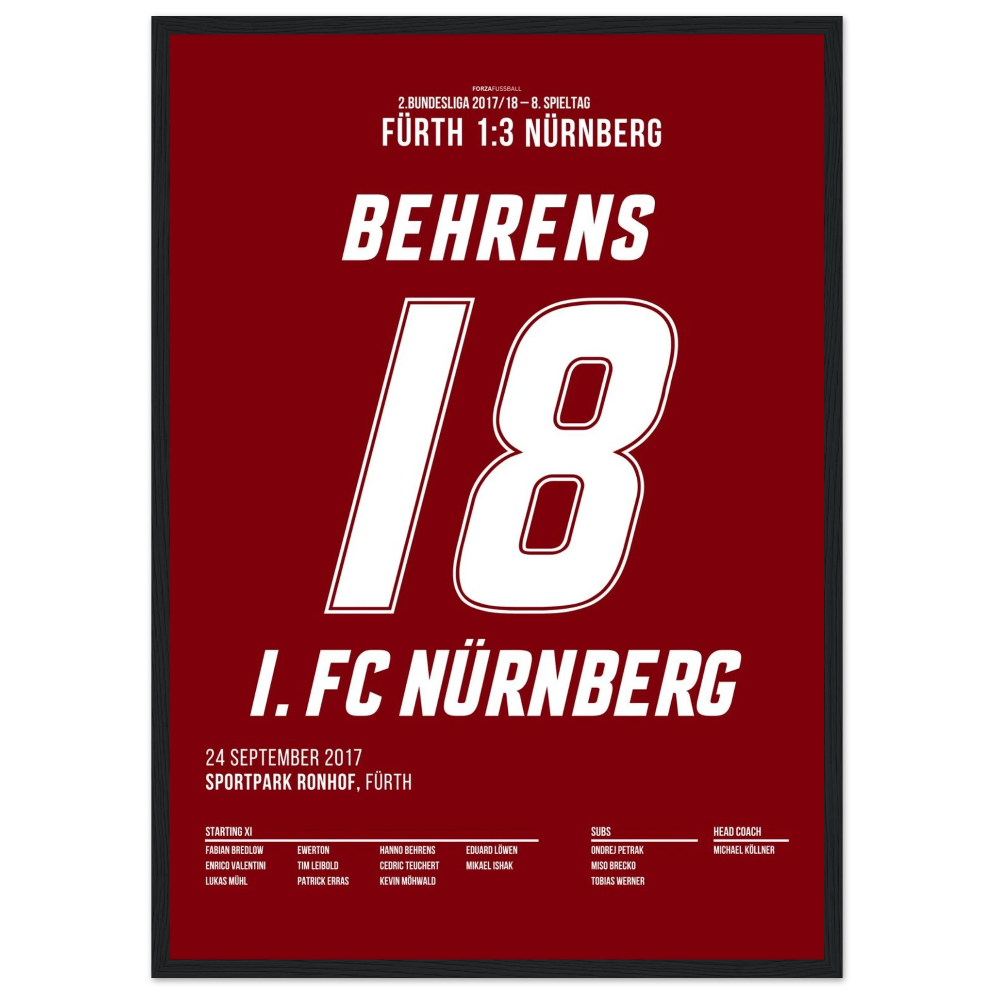 Hanno Behrens besiegelt den Derbysieg in Fürth Fußball Poster mit Rahmen