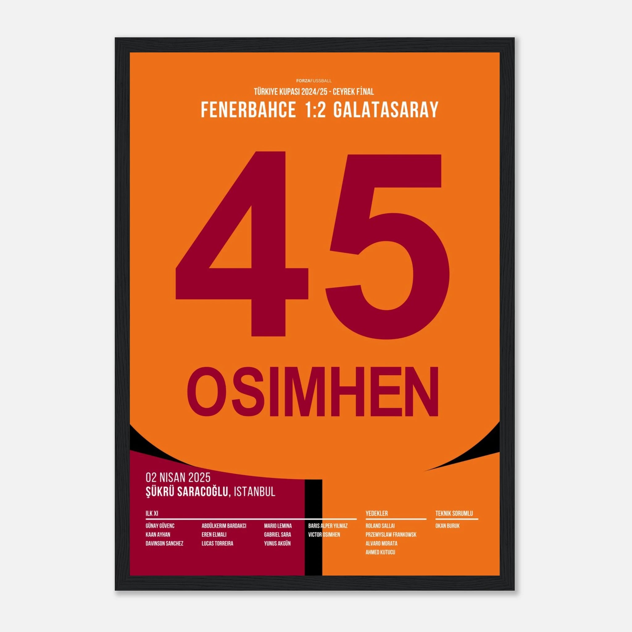 Osimhen ist eine Nummer zu groß für Fenerbahce Fußball Poster mit Rahmen