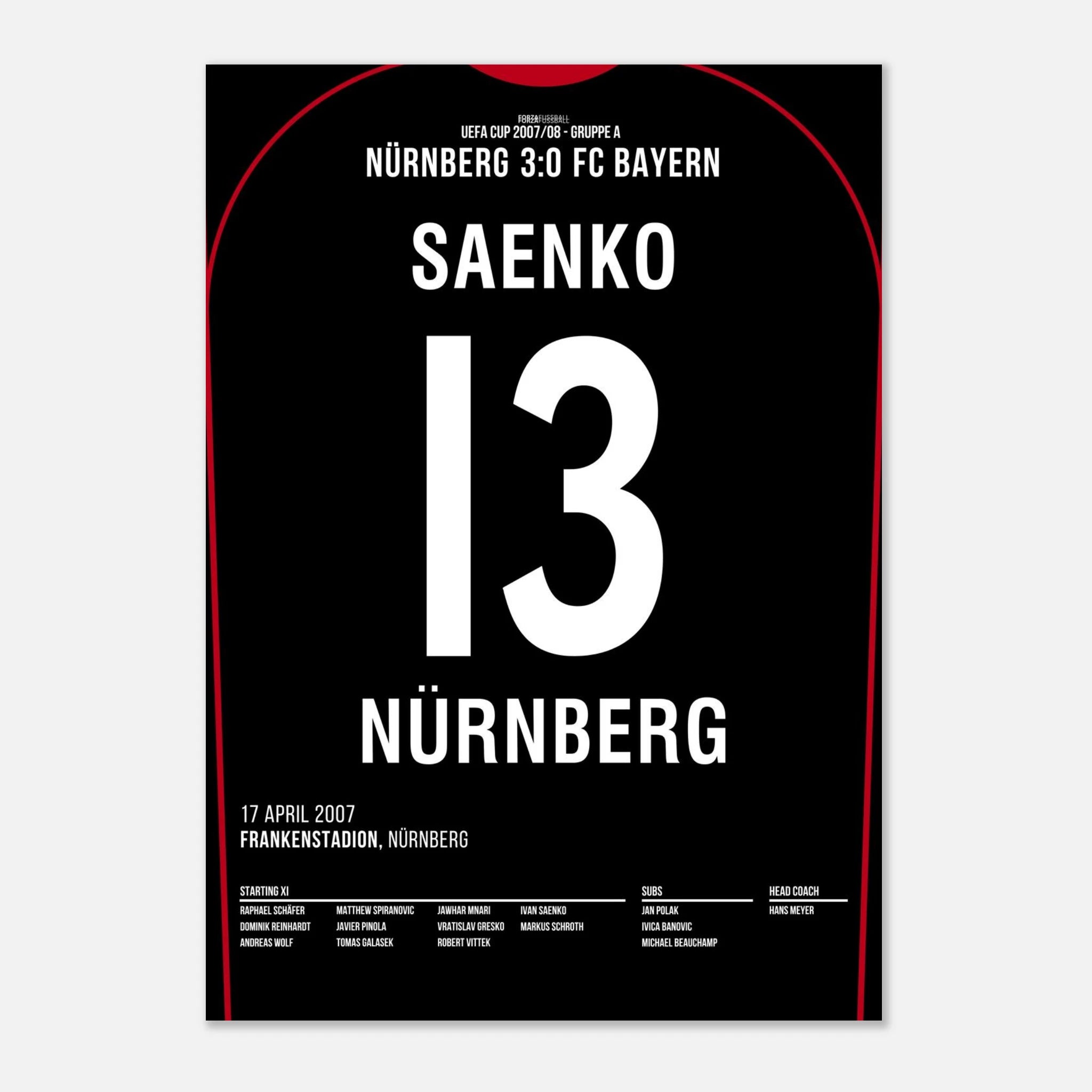 Ivan Saenko war dabei! FCN 3 - Bayern 0 Fußball Poster mit Rahmen