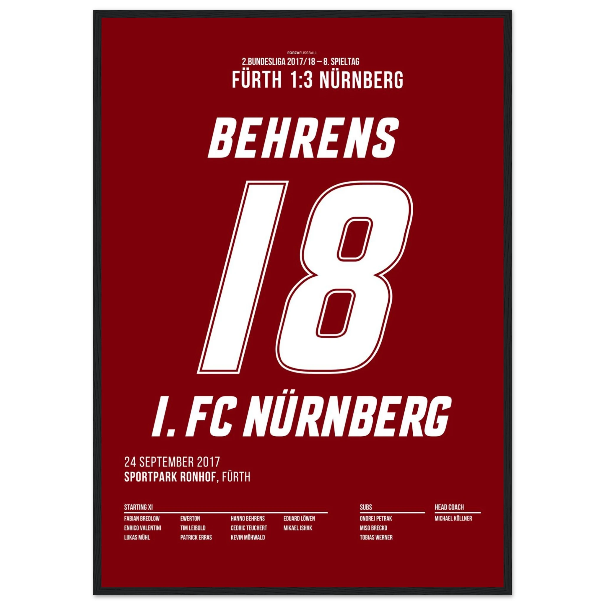Hanno Behrens besiegelt den Derbysieg in Fürth Fußball Poster mit Rahmen