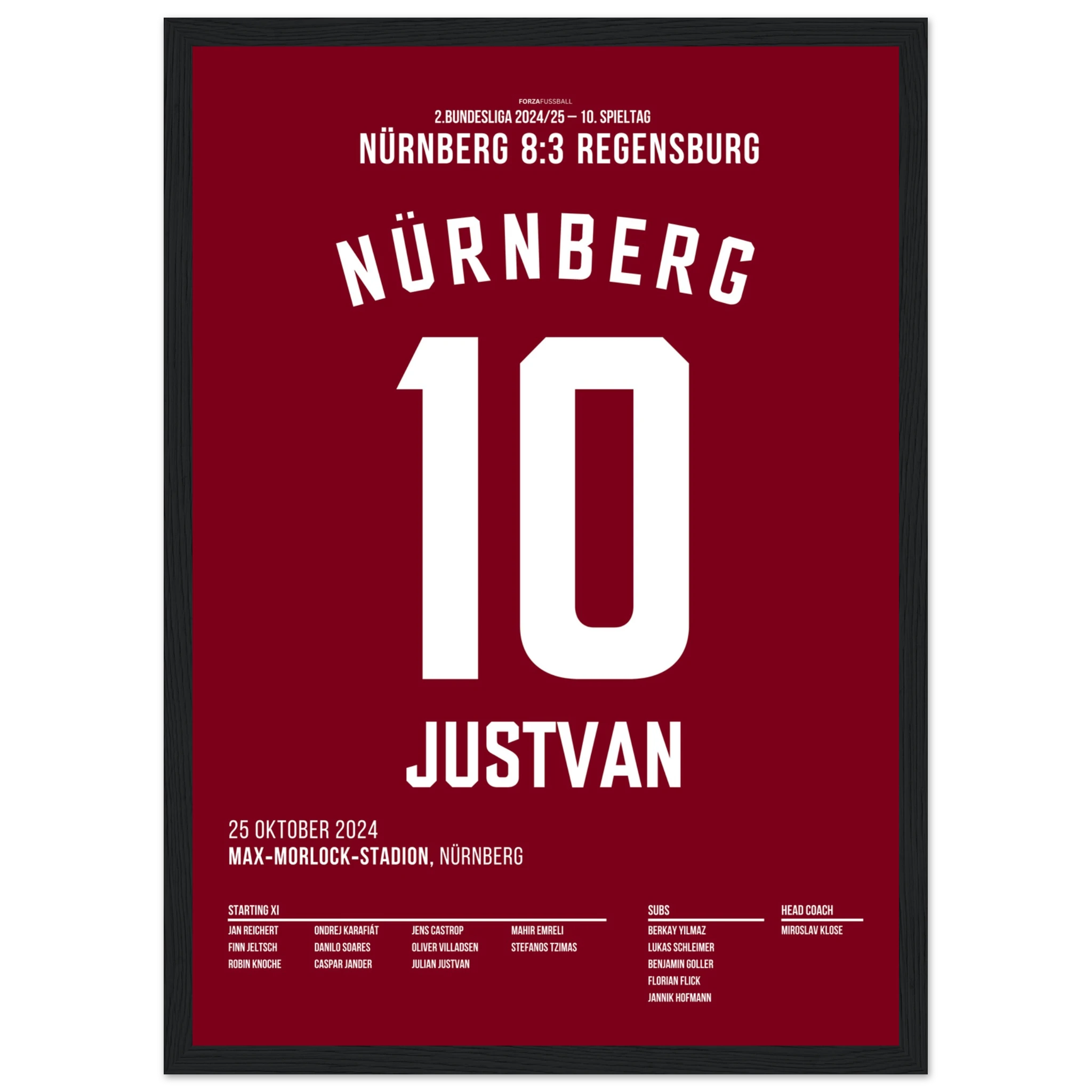 Justvan mit Hattrick beim 8:3 Sieg über Regensburg Fußball Poster mit Rahmen